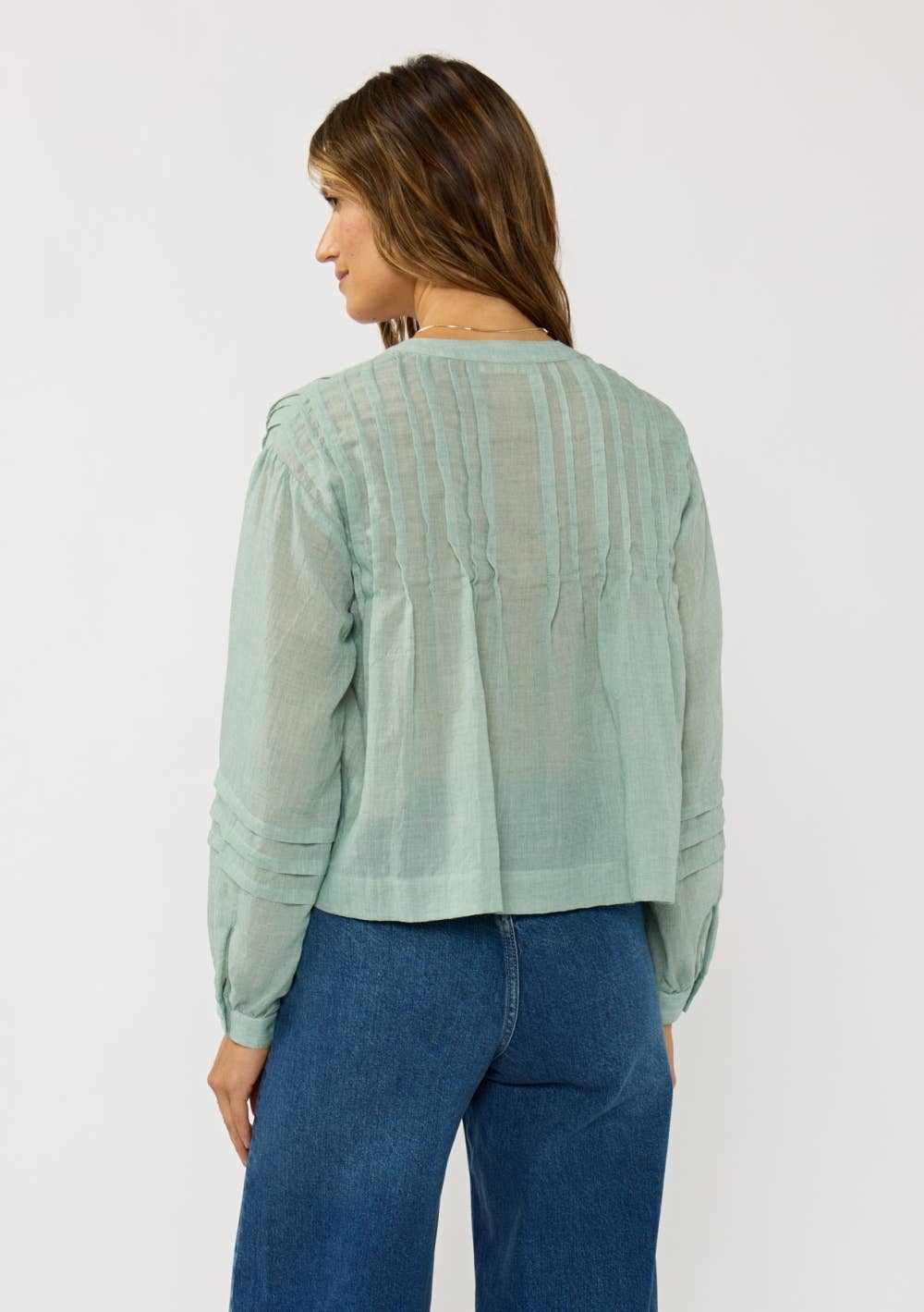 Pintuck Pleated Button-Down Blouse: BLACK / M