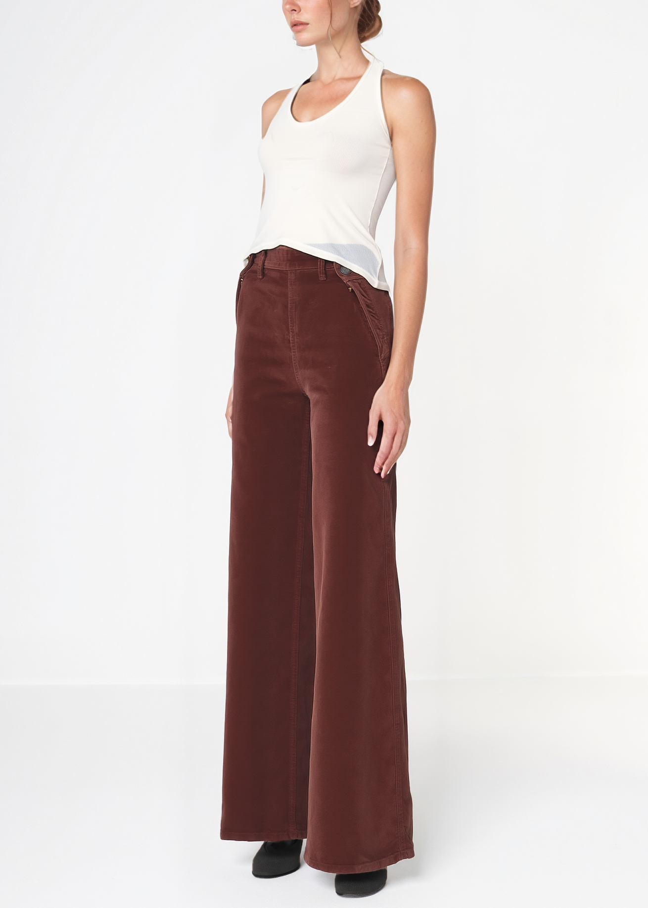 Dina High Waisted Wide Corduroy In Brown