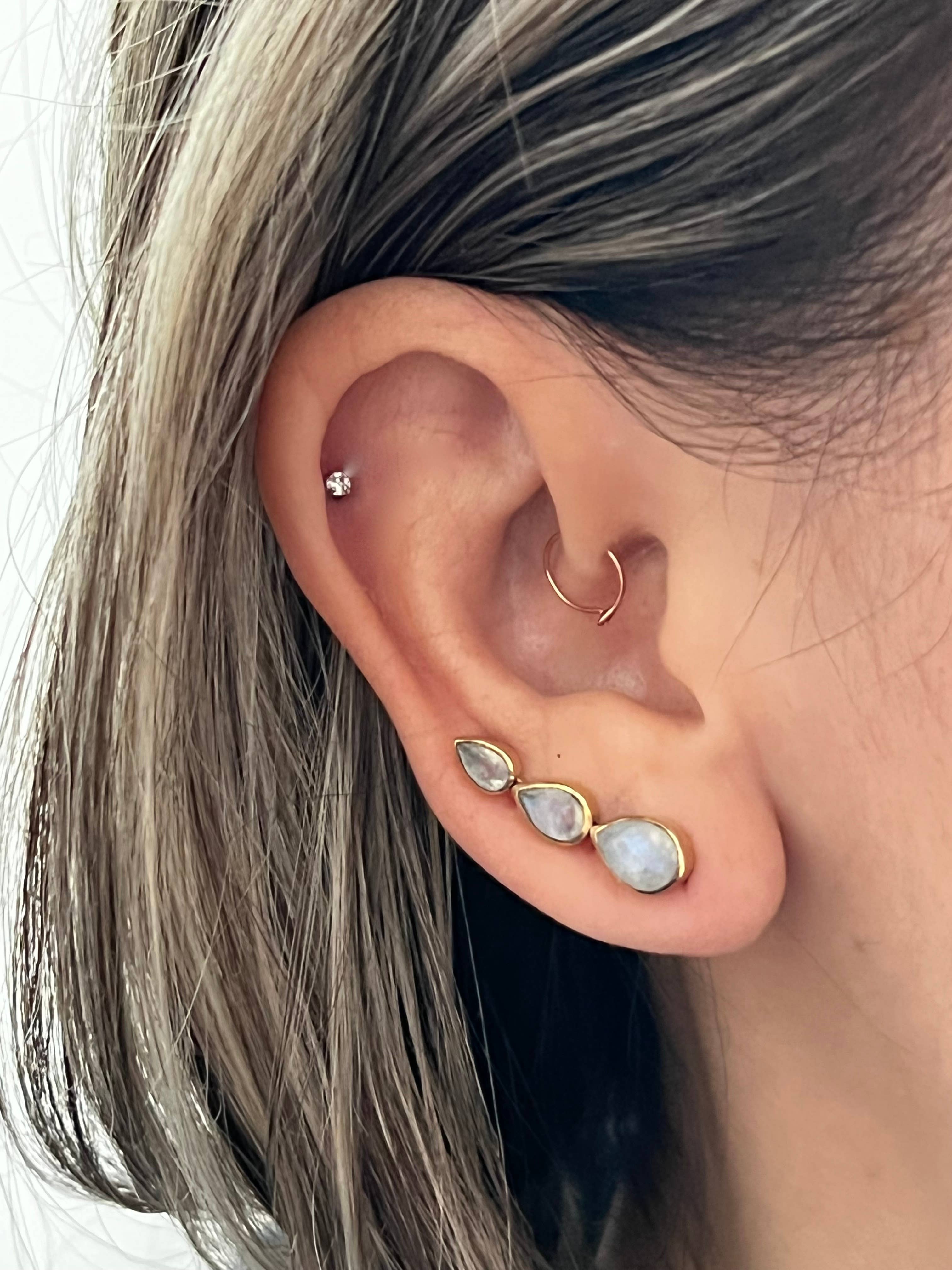 Triple Teardrop Faceted Stone Brass Ear Climber