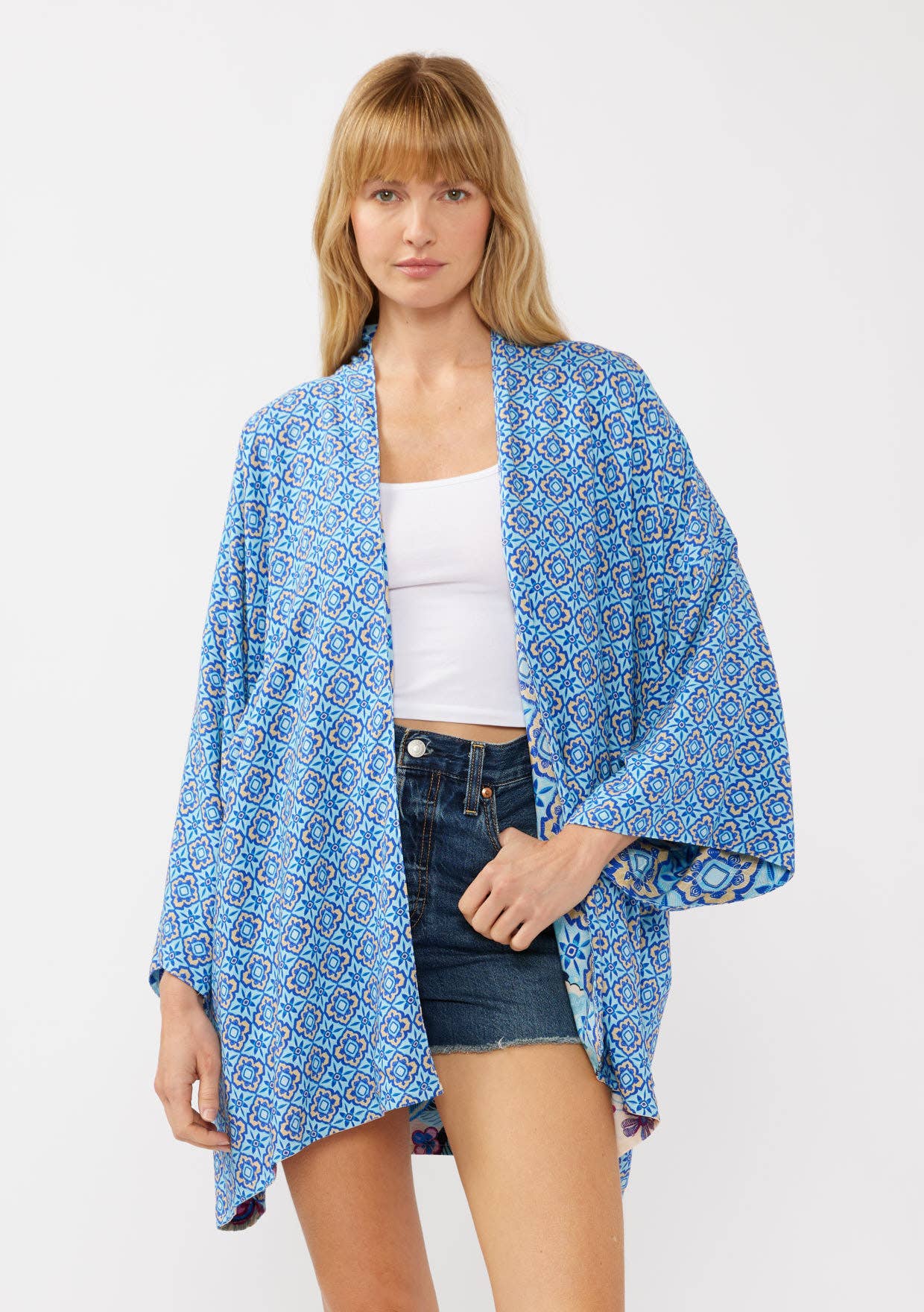 Floral Print Reversible Kimono