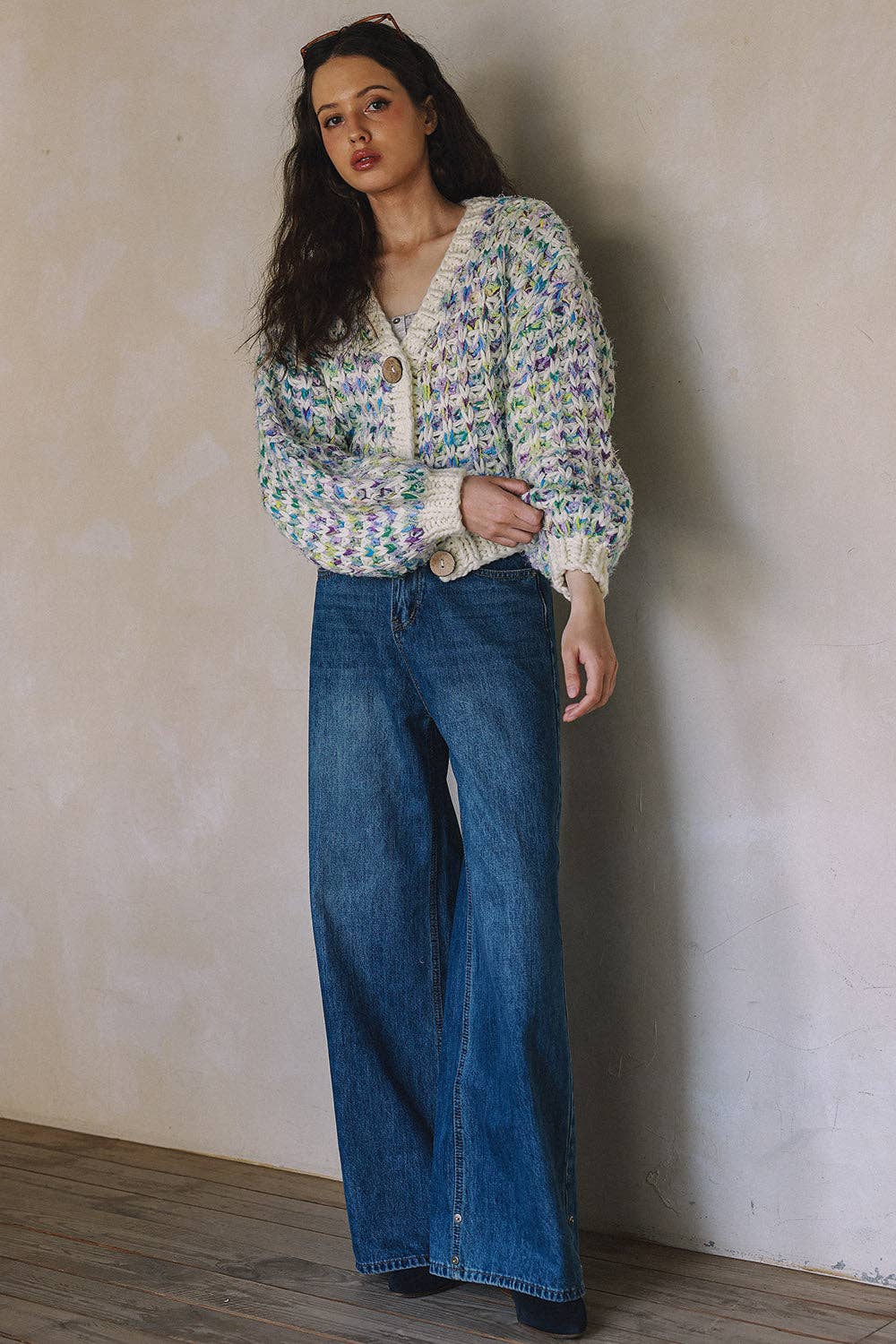 HAND KNIT MULTICOLOR  SWEATER CARDIGAN