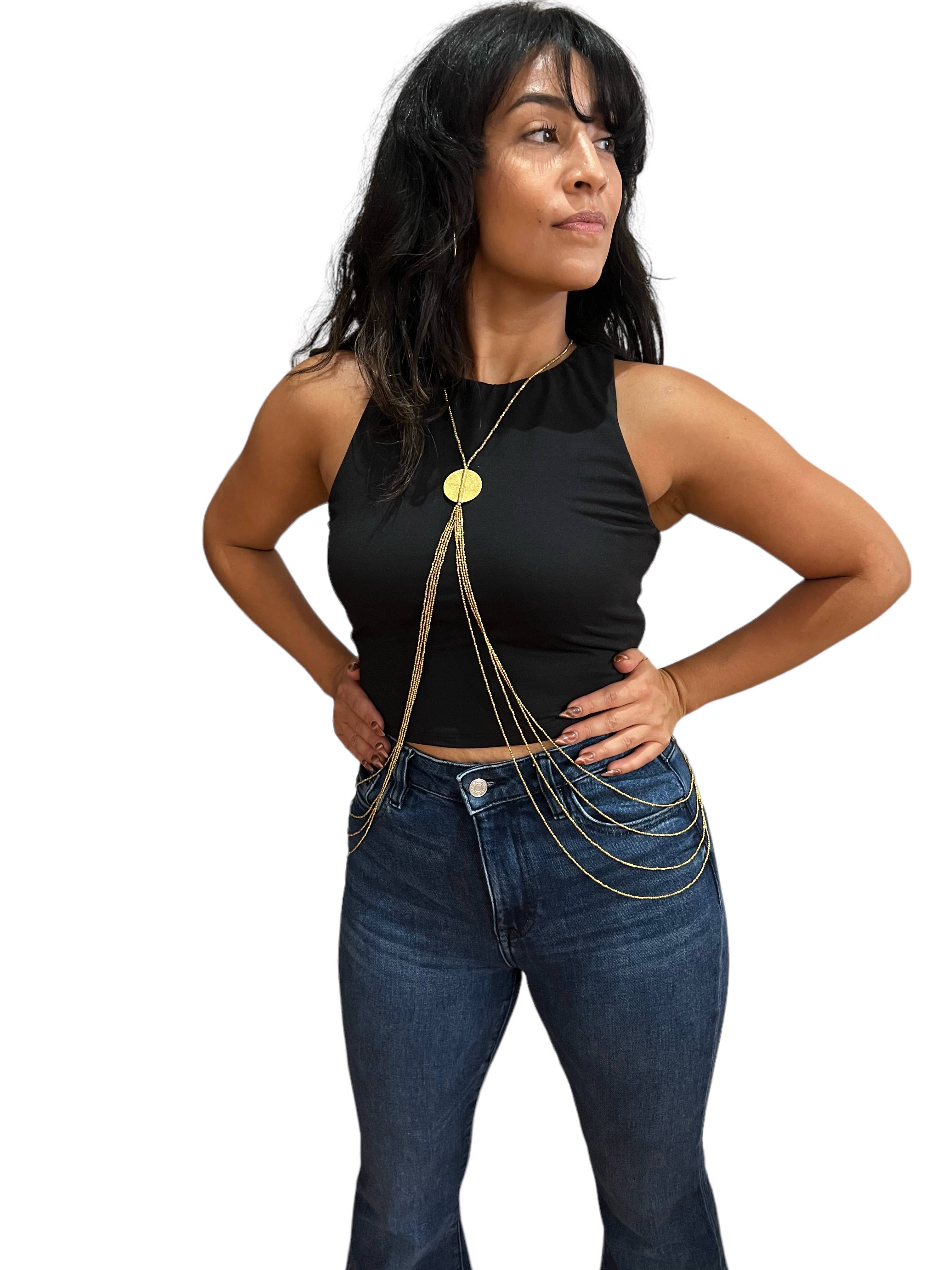 Beaded Brass Circle Body Chain