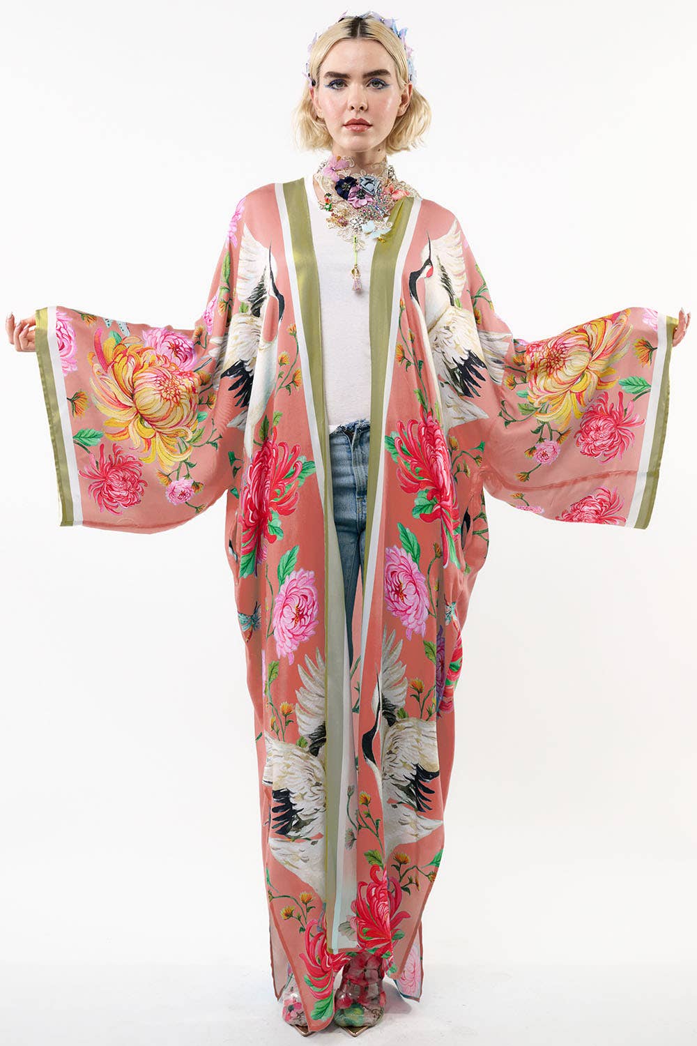 Legend Of The Crane Maxi Kimono - Rose | Romantic Robe