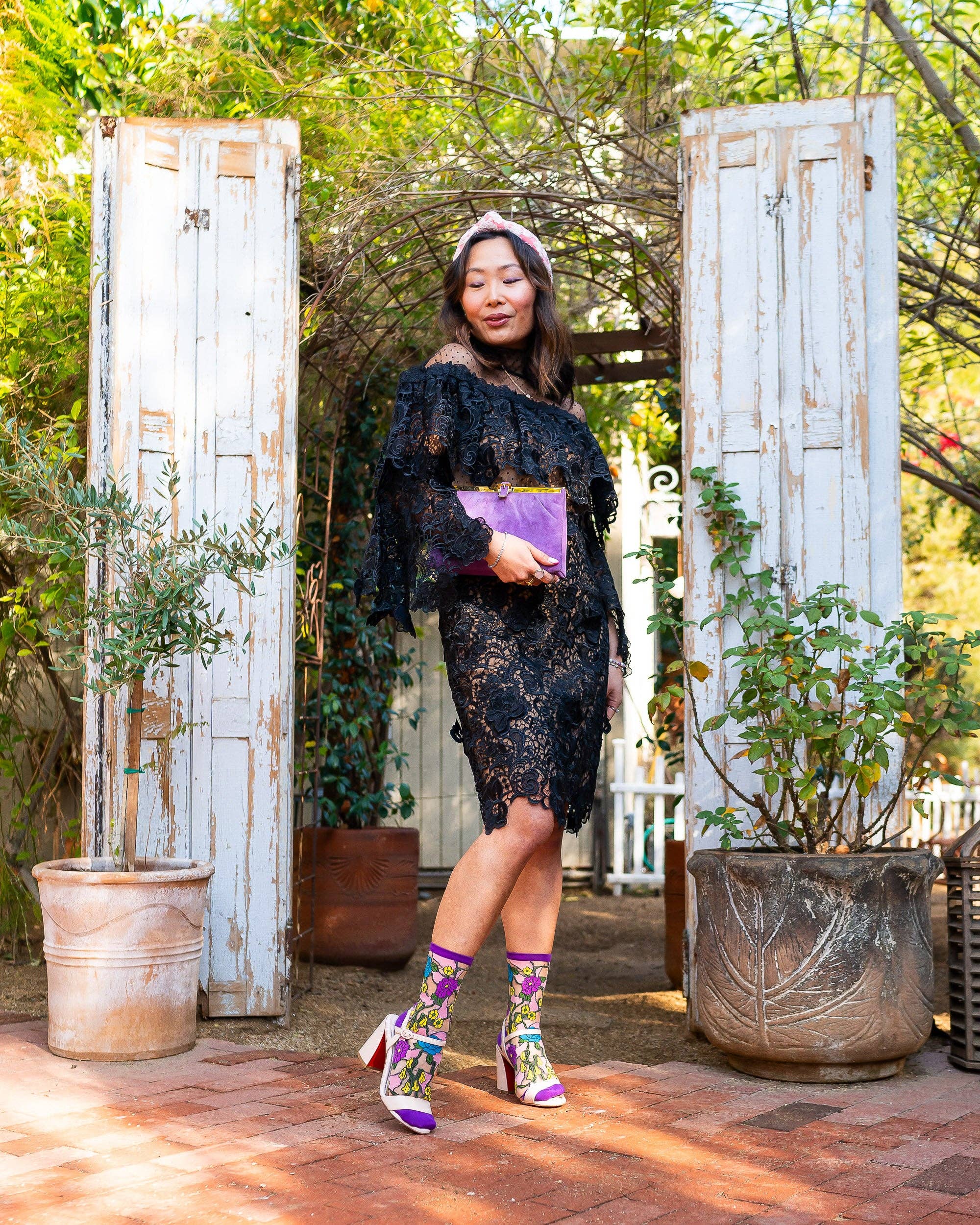 Stain Glass Floral Sheer Crew Sock