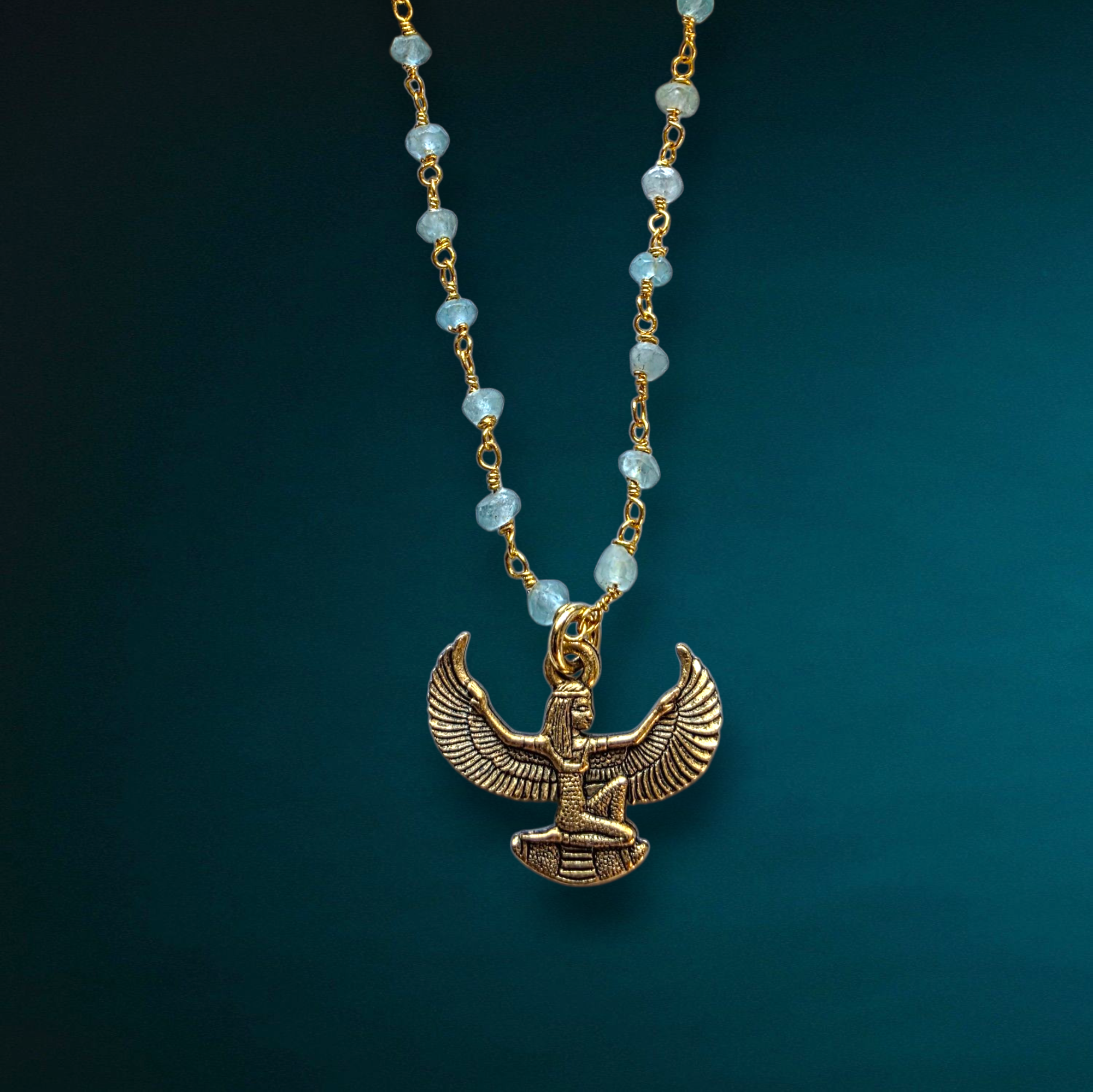 Winged Goddess Isis Charm Necklace | Gemstone Rosary