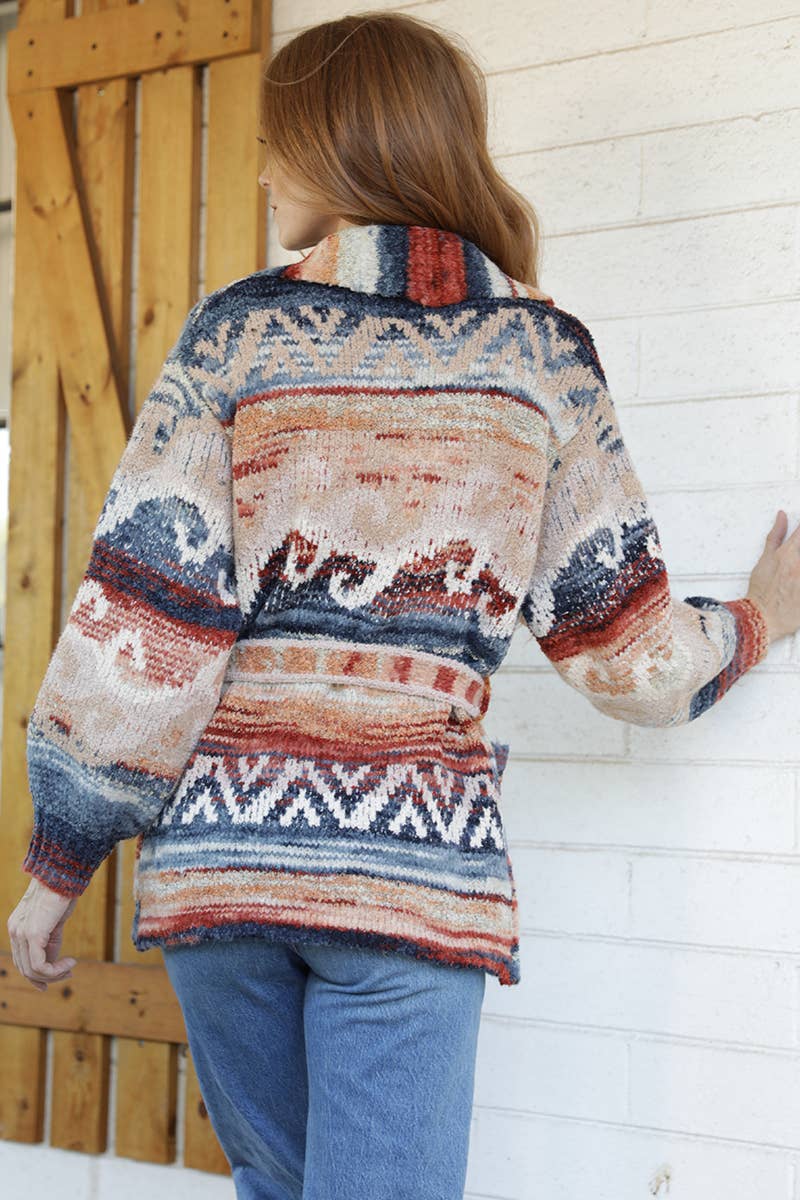 ANGIE Wide Collar Sweater Jacket with Waist Tie
