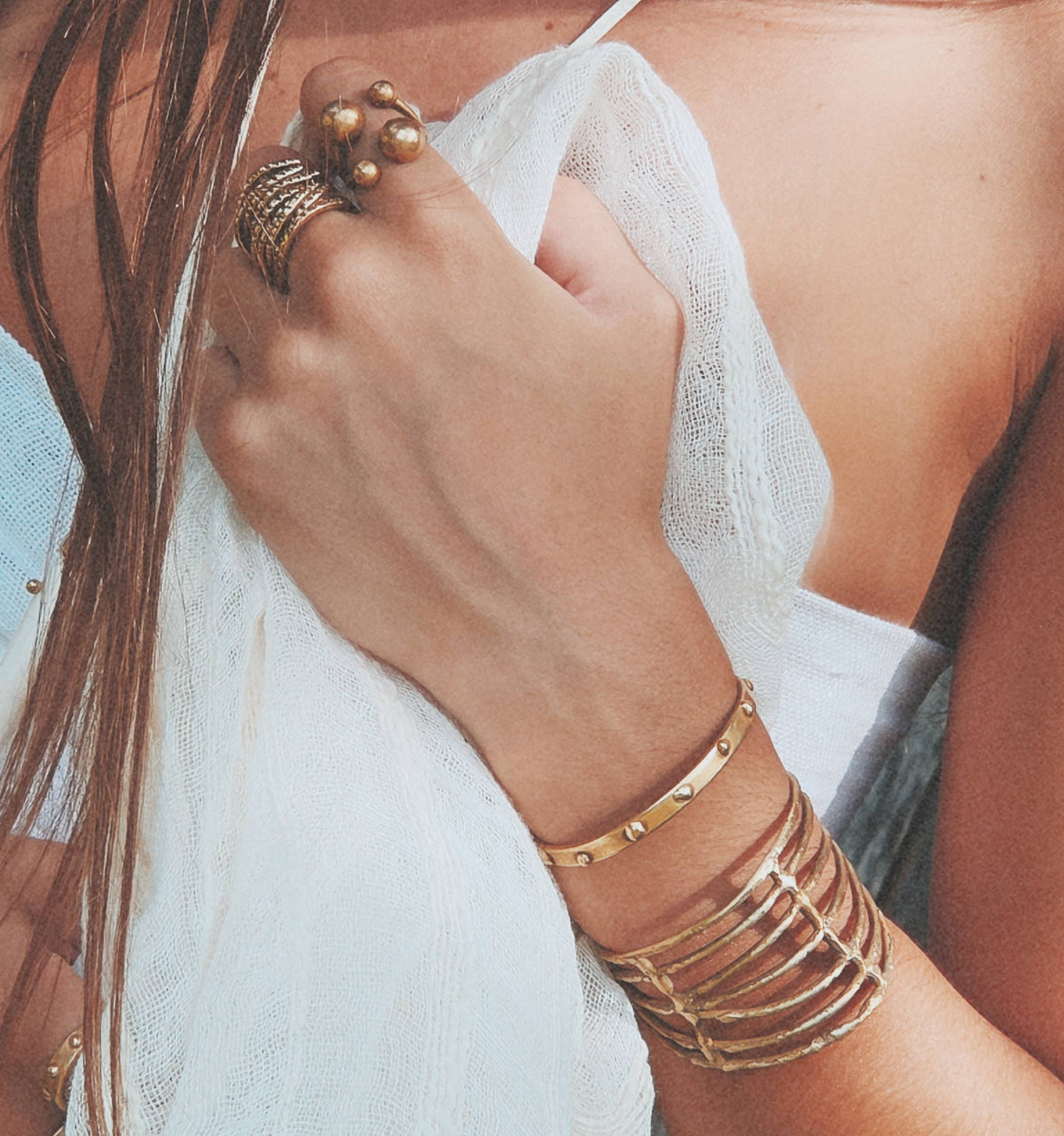 Brass caged irregular handcrafted cuff bracelet