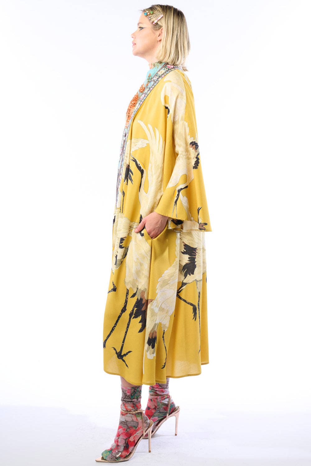 Story of the Crane Kimono - Mustard | Bohemian Coverup Robe