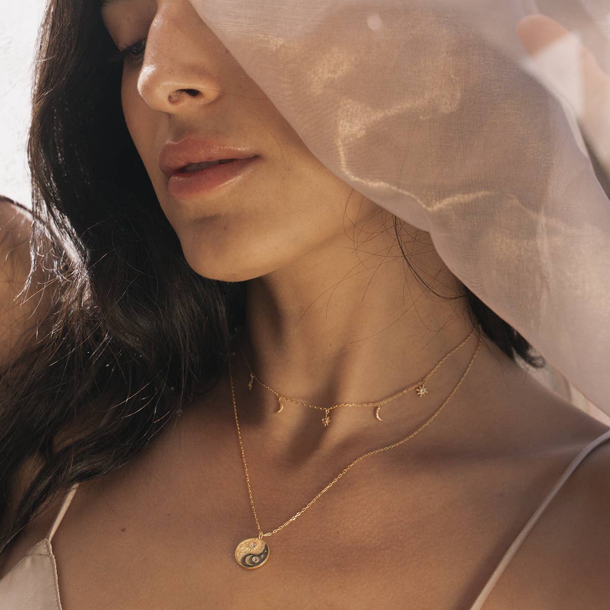 Celestial Balance Yin Yang White Topaz Necklace 16"