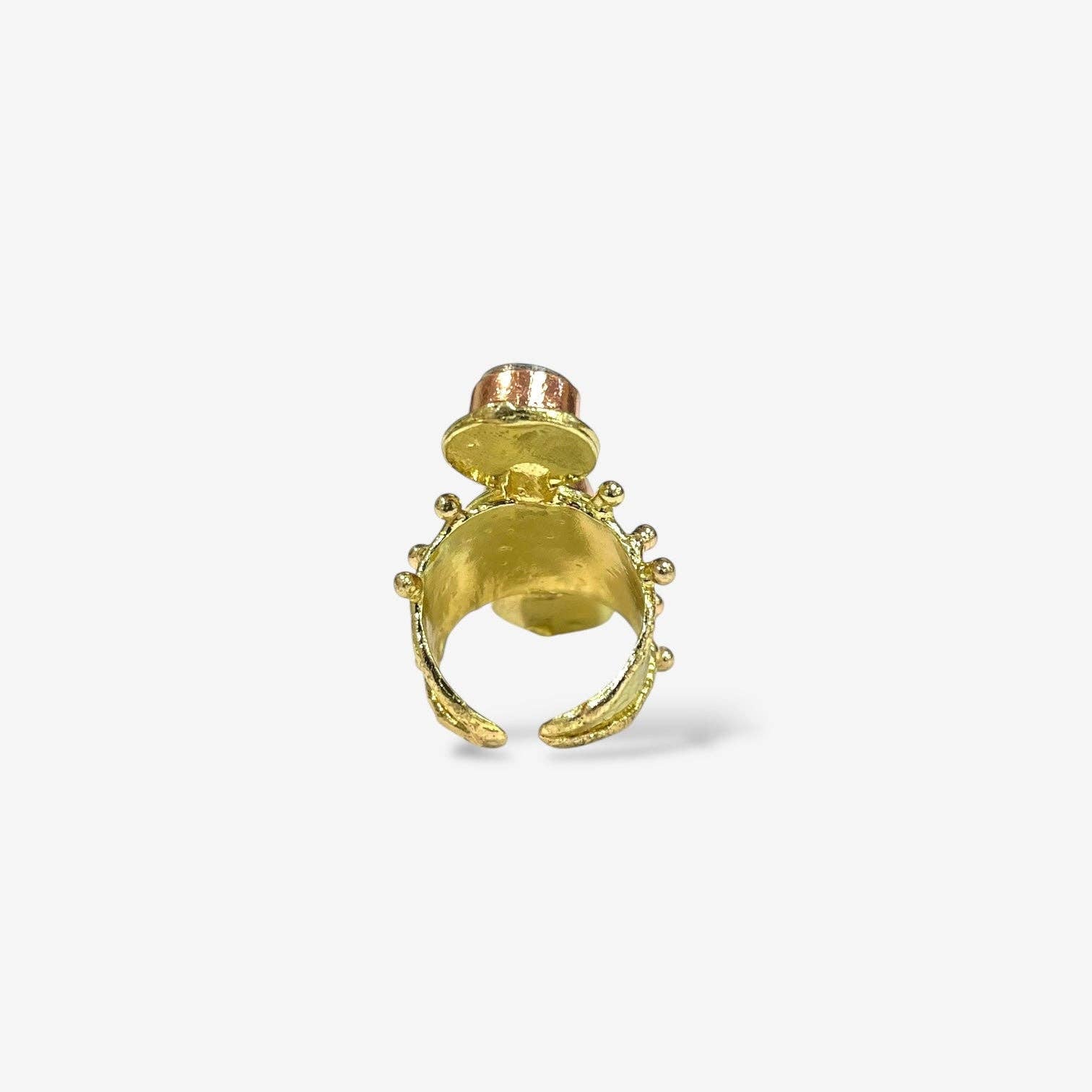 Aurora Luxe Gemstone Ring with gold-tone band and textured bead accents showcasing a large round gemstone centerpiece
