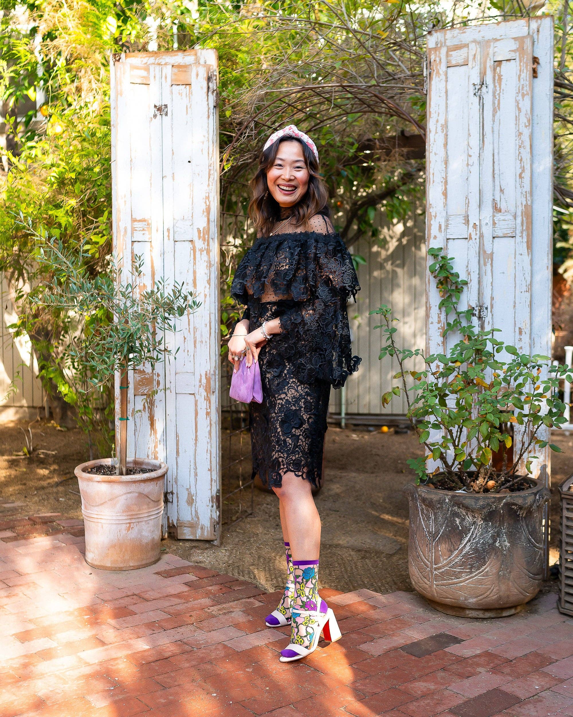 Stain Glass Floral Sheer Crew Sock