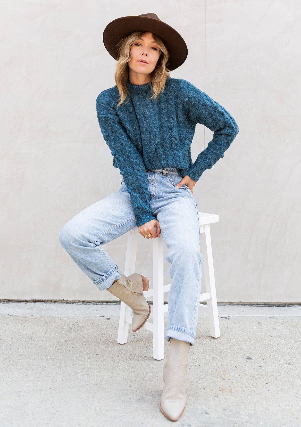 Cable Knit Mock Neck Cozy Sweater