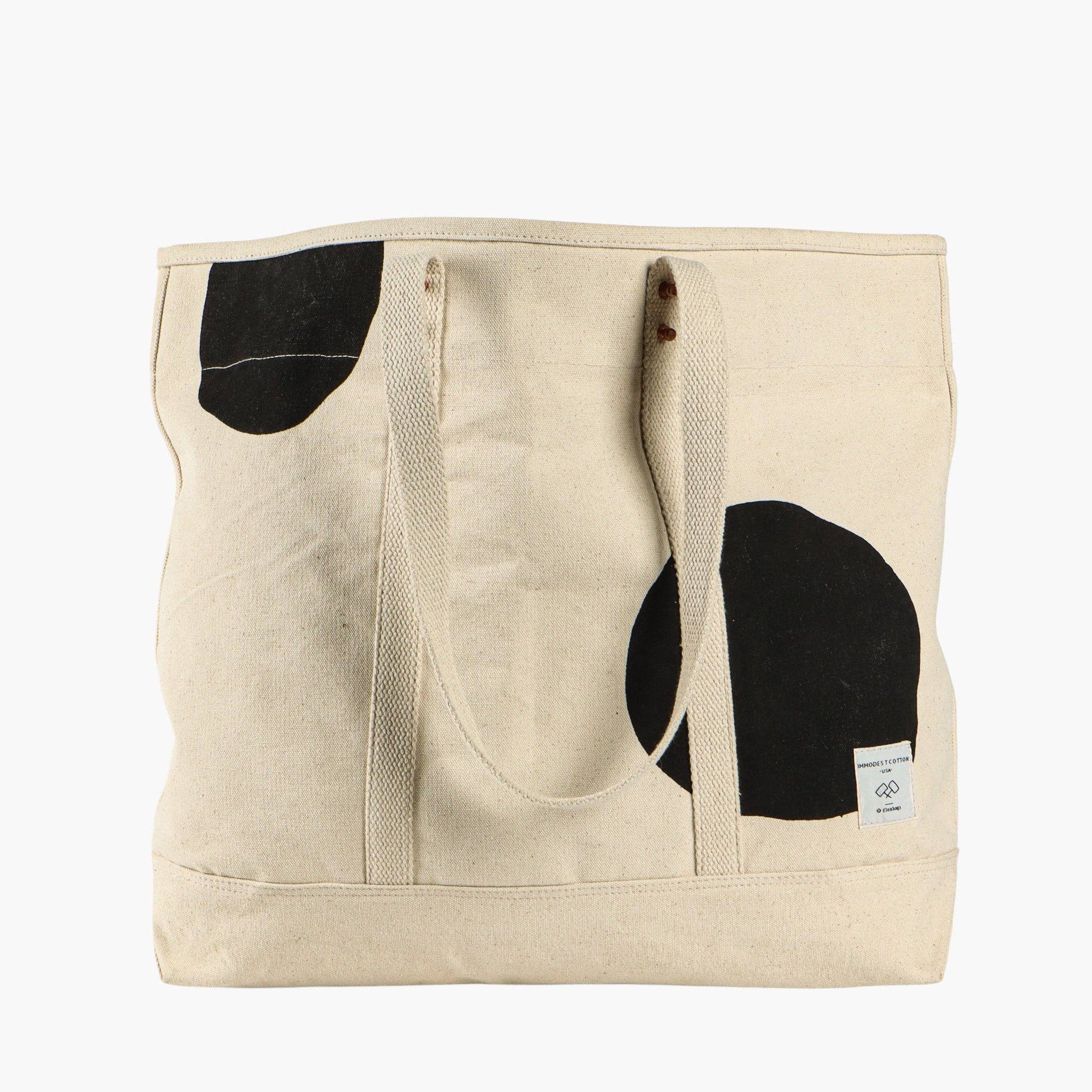 Large East West Tote | Black Polka