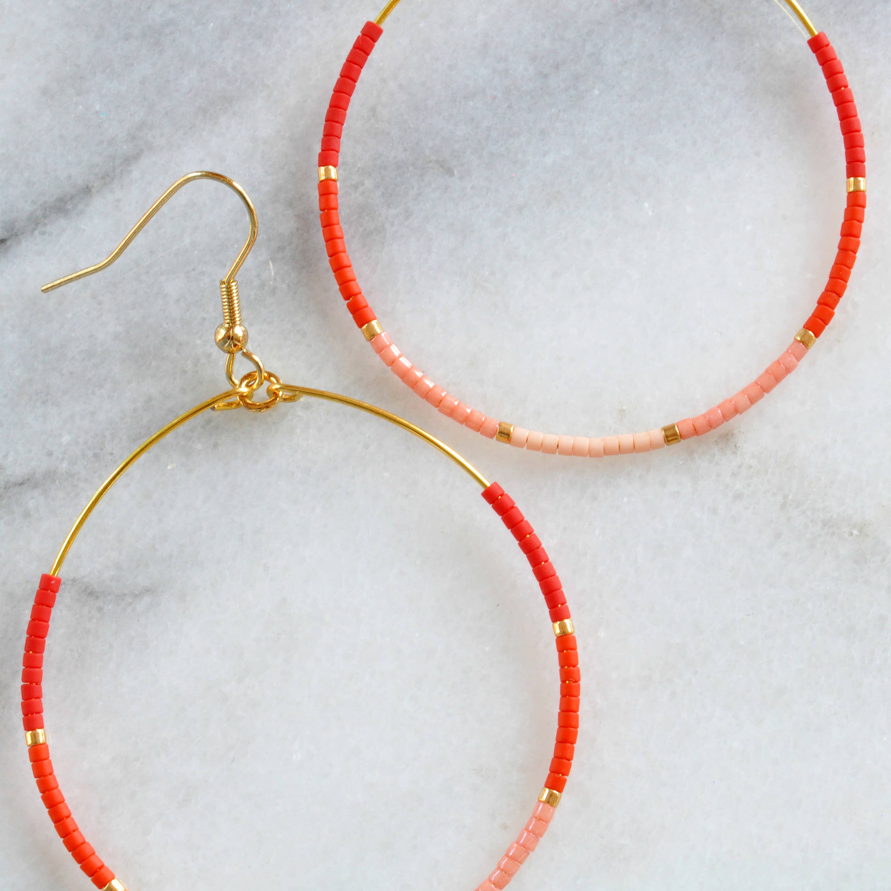 Large Gold Beaded Dangle Hoop Earrings