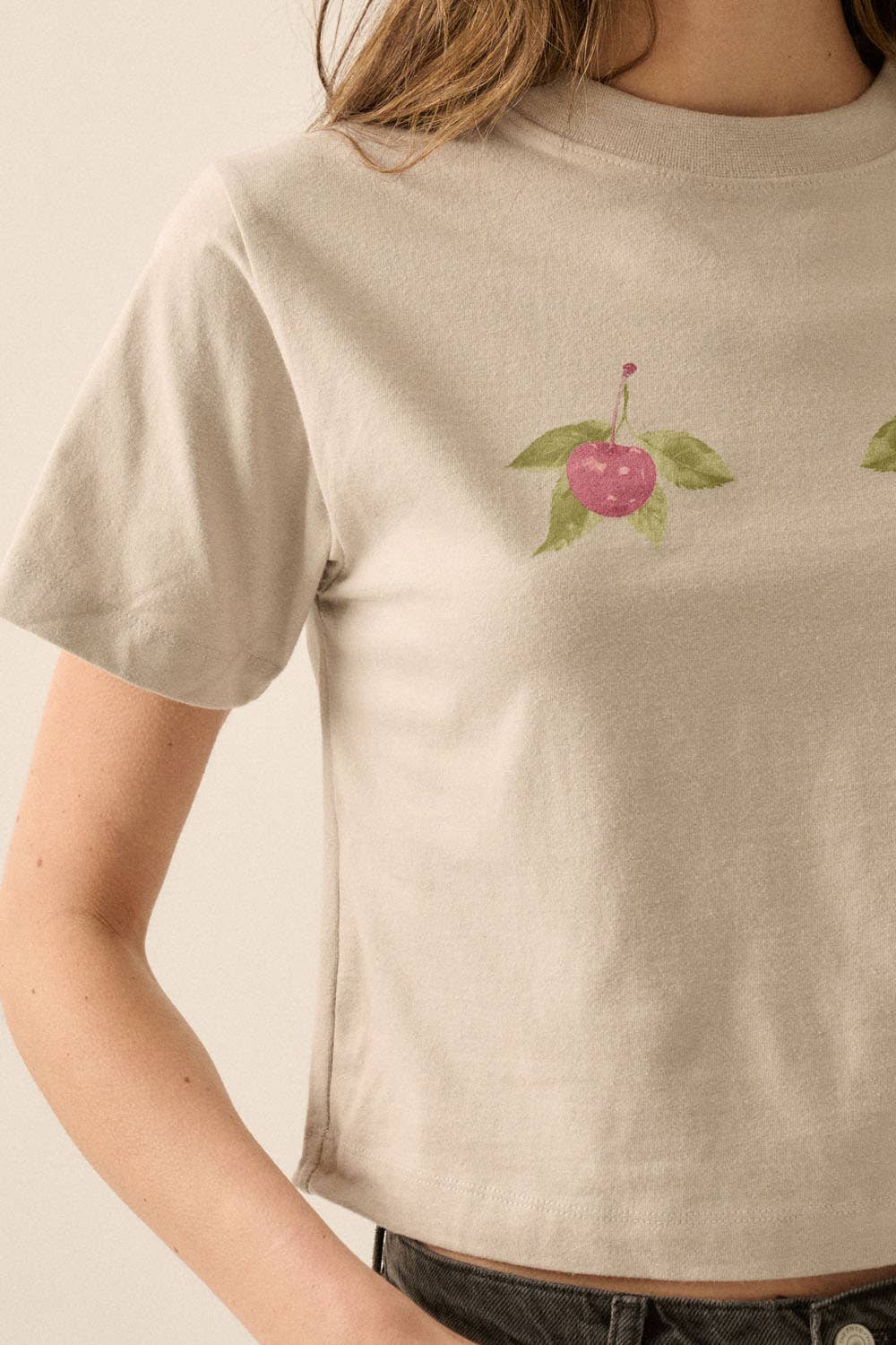Cherries Cropped Garment-Dyed Graphic Tee