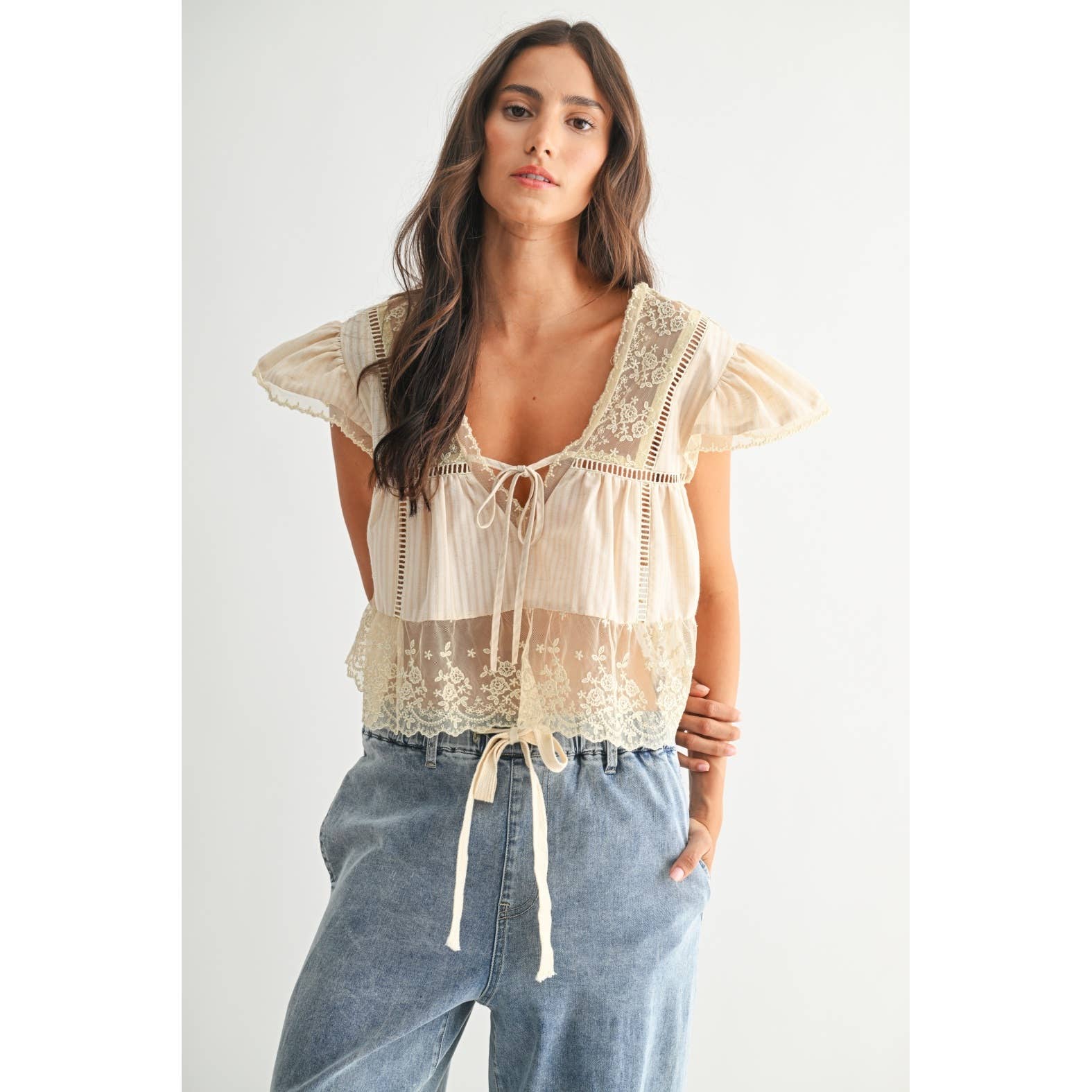 CST10128J LACE-TRIMMED BLOUSE