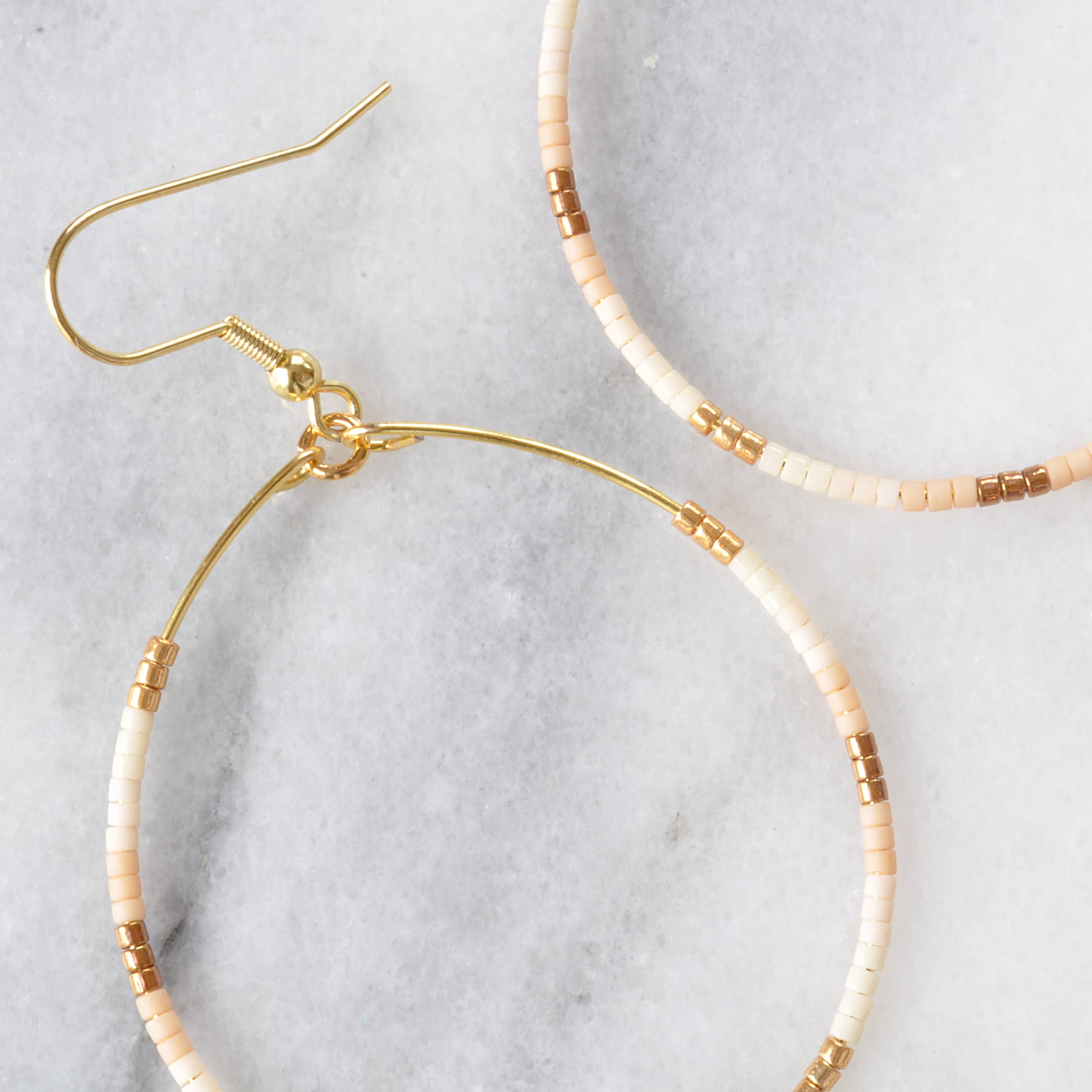 Large Gold Beaded Dangle Hoop Earrings