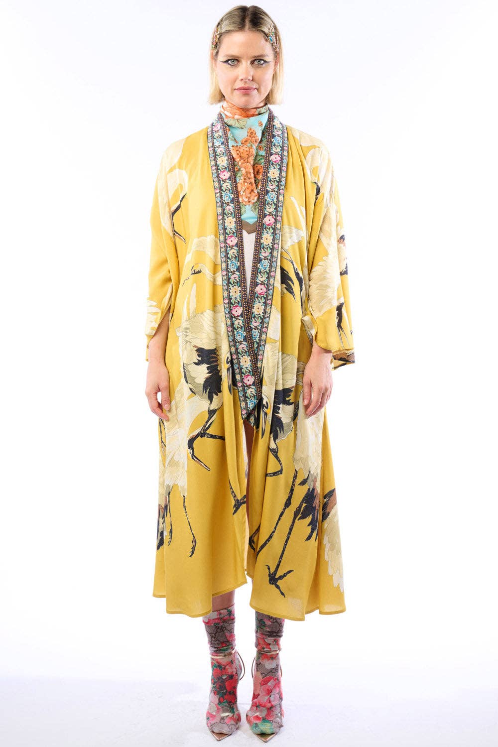 Story of the Crane Kimono - Mustard | Bohemian Coverup Robe