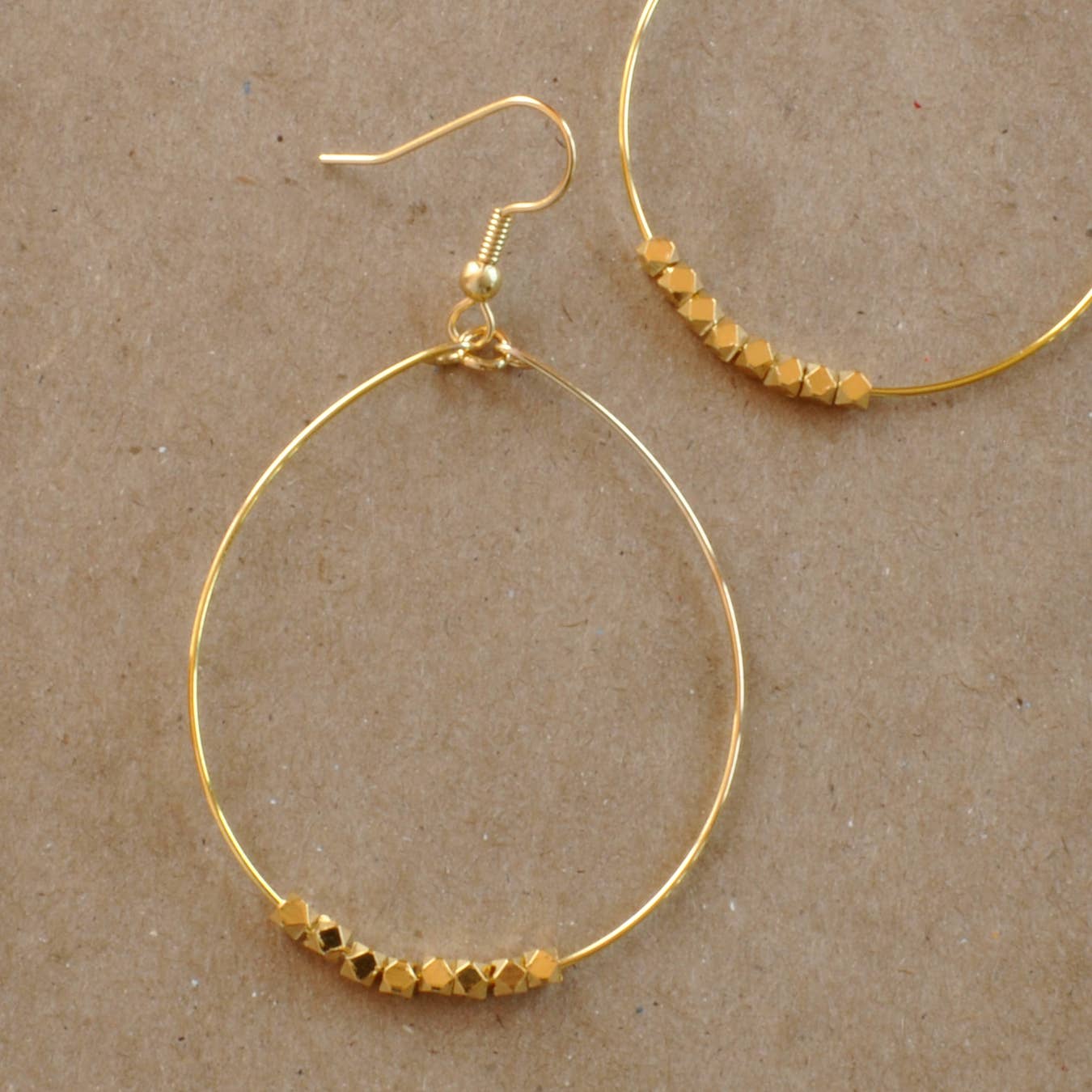 Large Gold Beaded Dangle Hoop Earrings