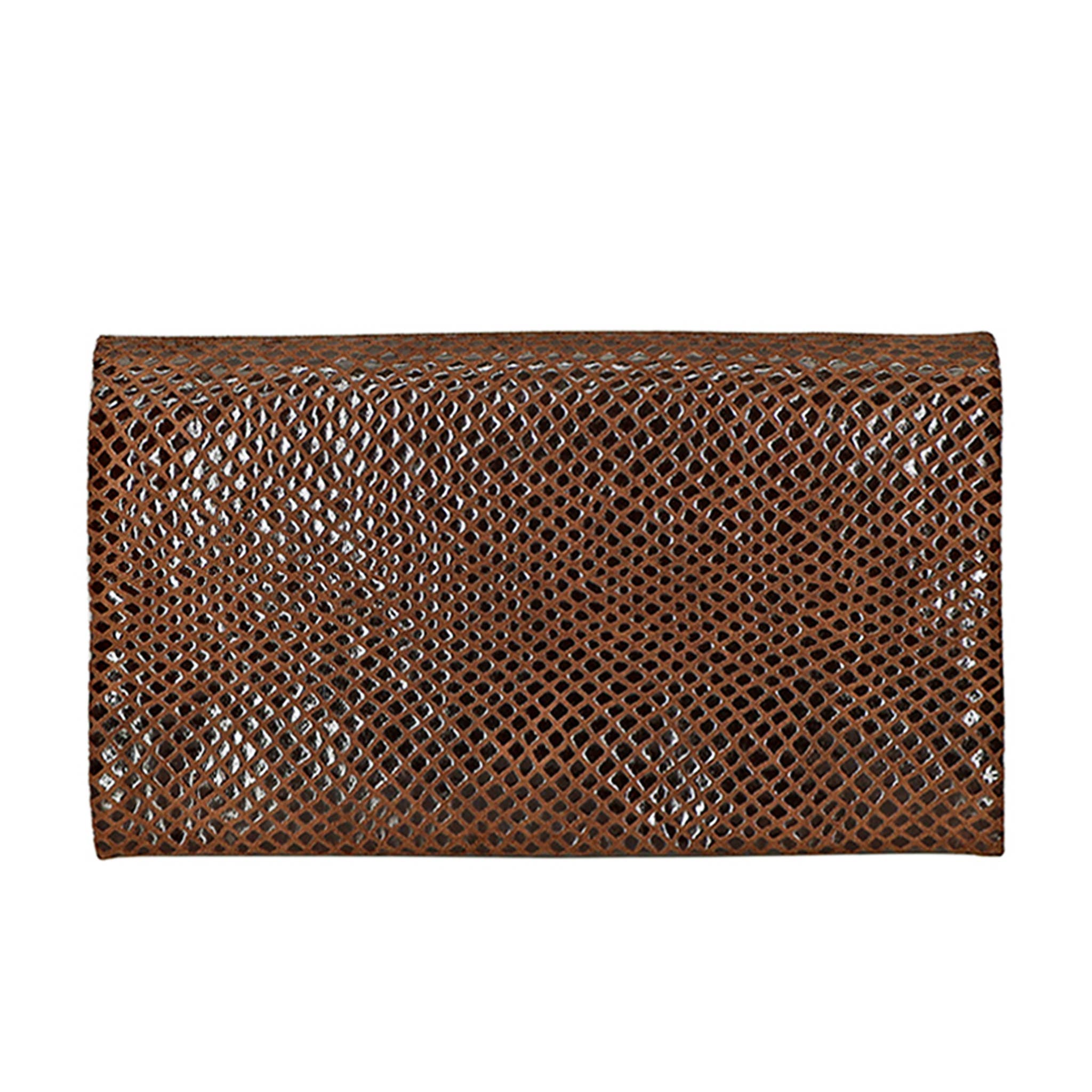 Gio Handcrafted Leather Wallet in brown with textured woven leather pattern and sleek rectangular design