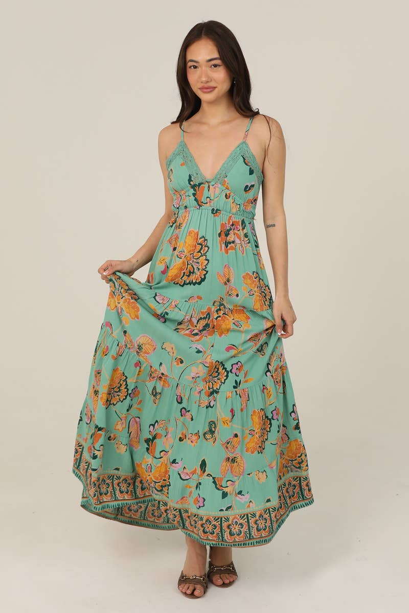 Wild Bloom Tie-Back Maxi Dress