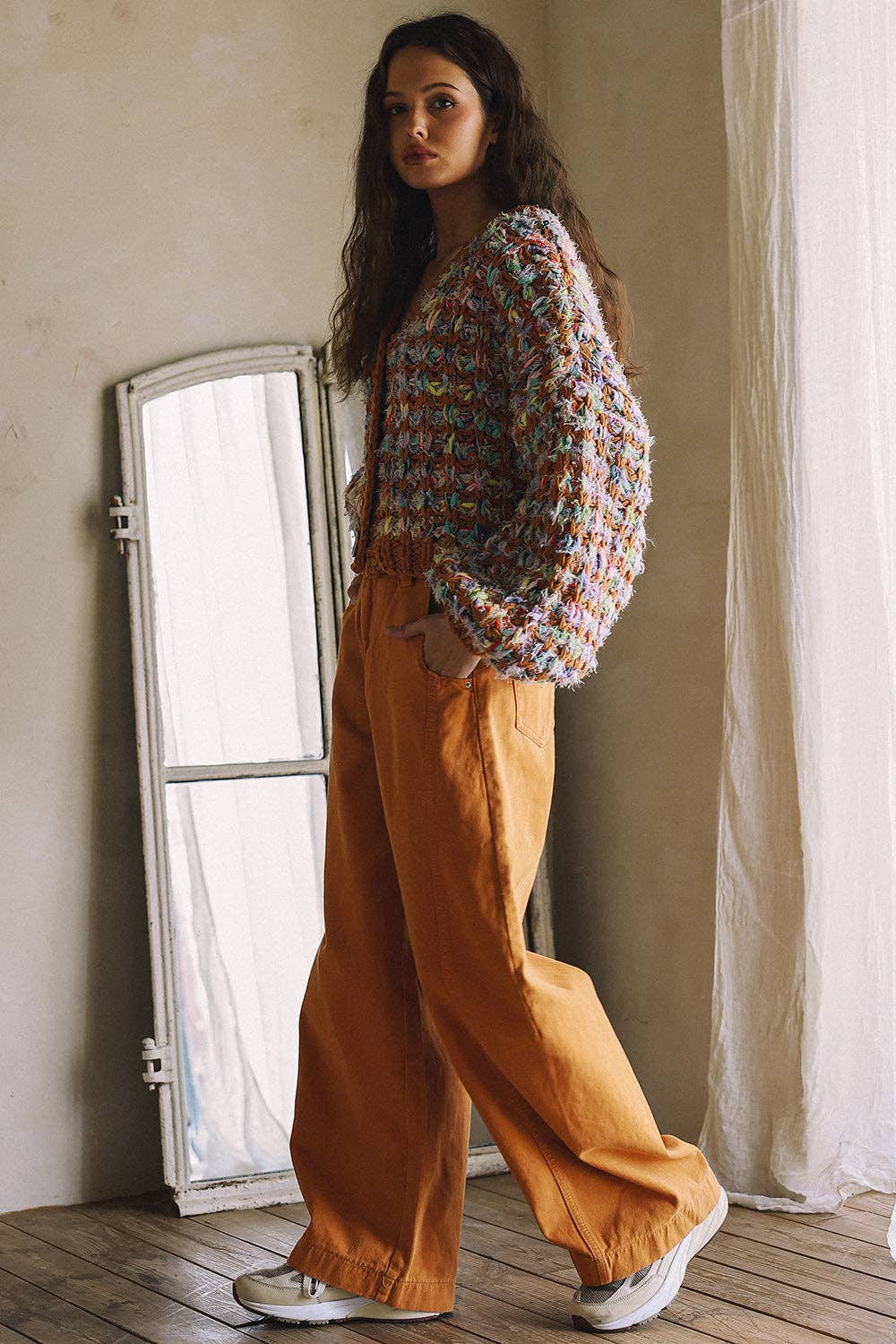 HAND KNIT MULTICOLOR  SWEATER CARDIGAN