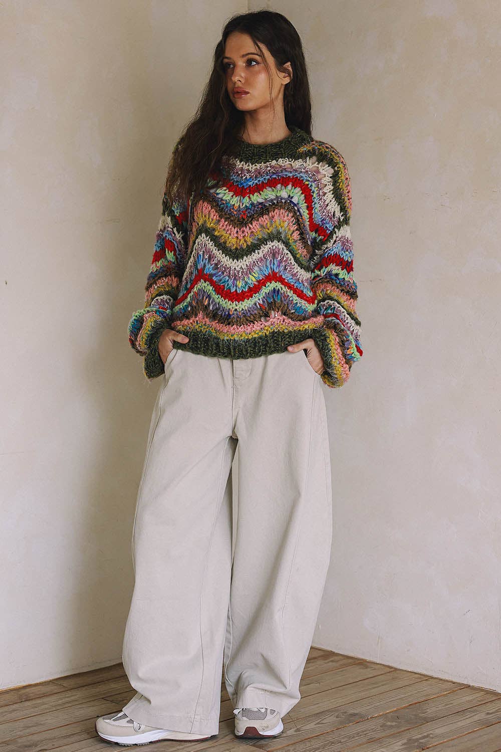 LONG SLEEVE CHEVRON KNITTED SWEATER