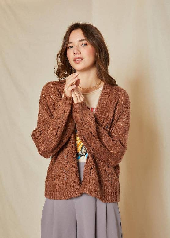 Open Front Crochet Knit Sweater Cardigan