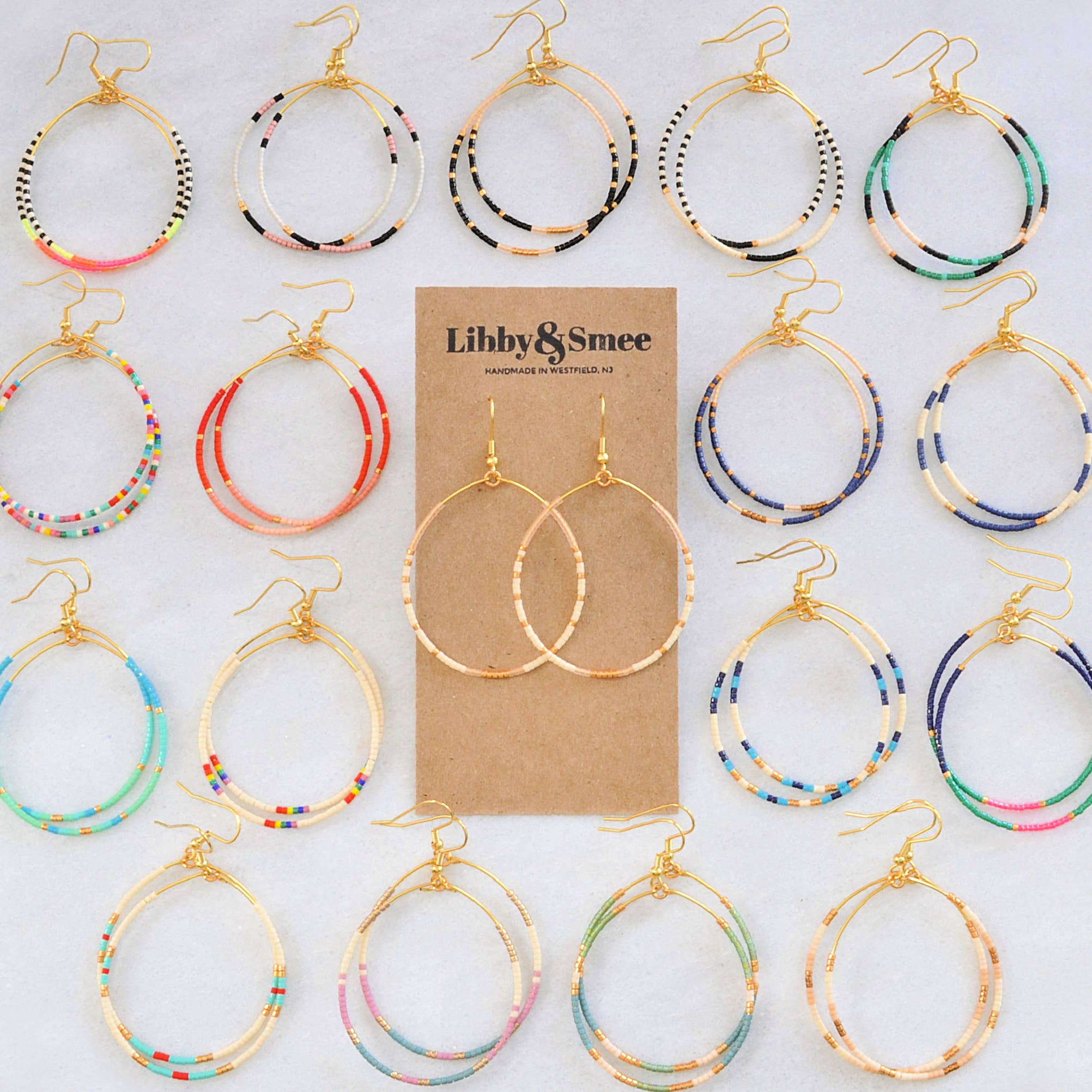 Large Gold Beaded Dangle Hoop Earrings
