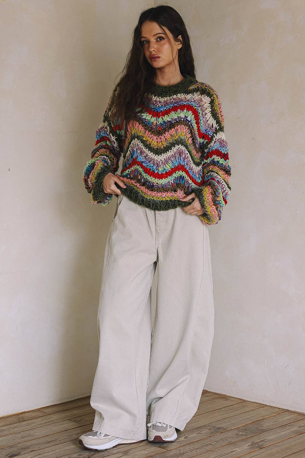 LONG SLEEVE CHEVRON KNITTED SWEATER