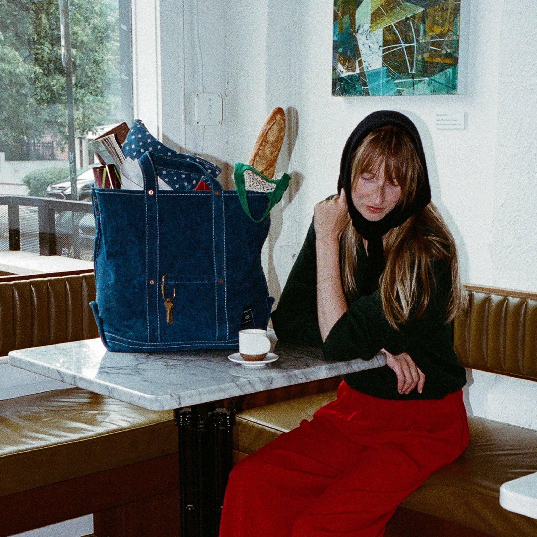 Electrician Tote with leather strap| Indigo