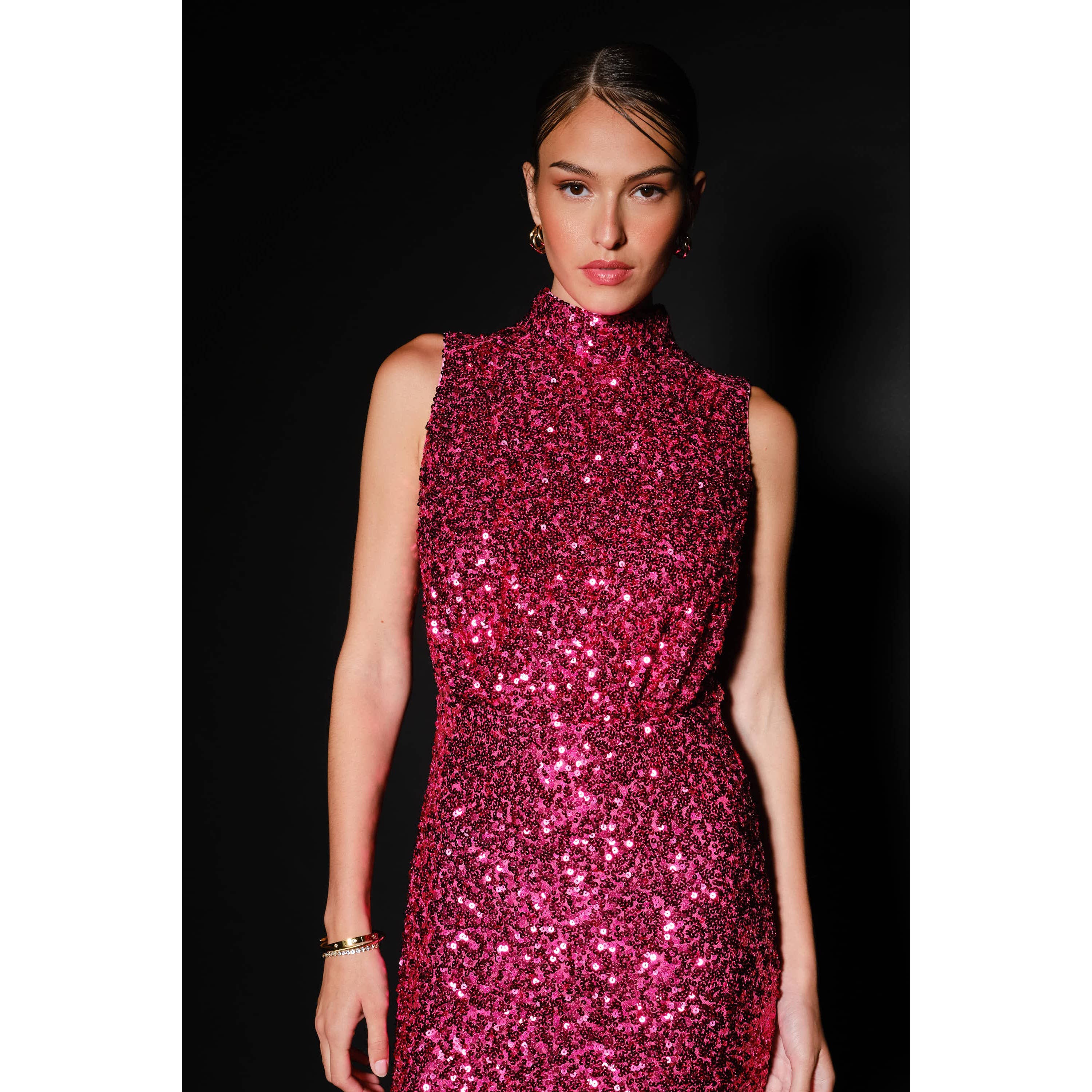 High Neck Sleeveless Sequin Mini Dress