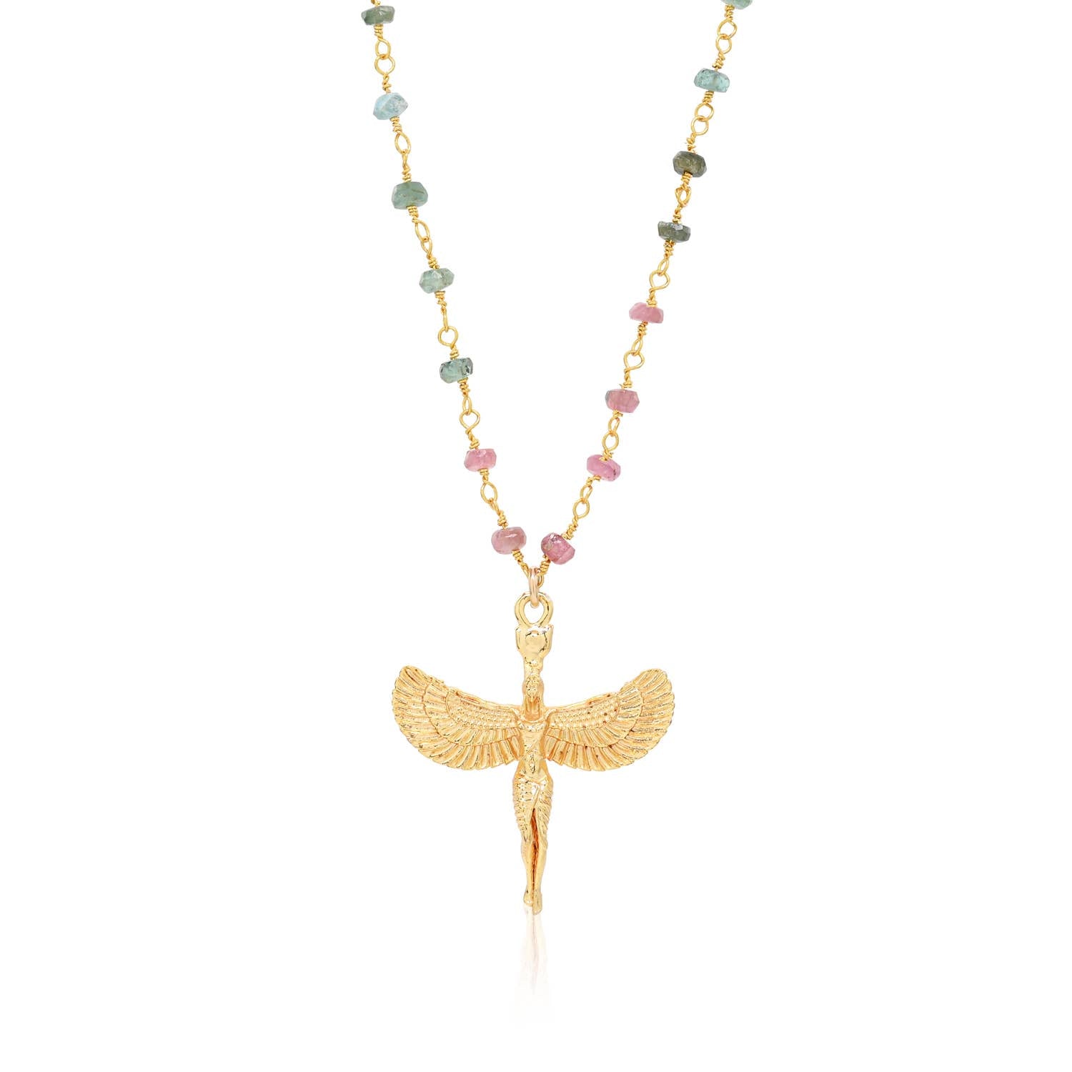 Winged Egyptian Goddess Isis: Tourmaline + Turquoise