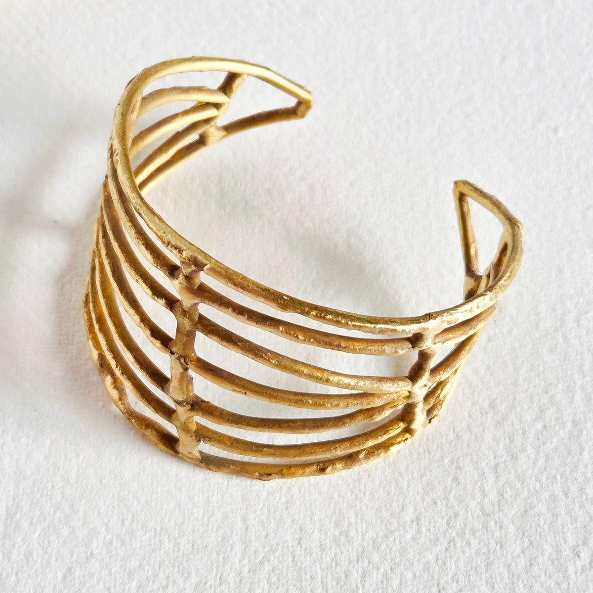 Brass caged irregular handcrafted cuff bracelet