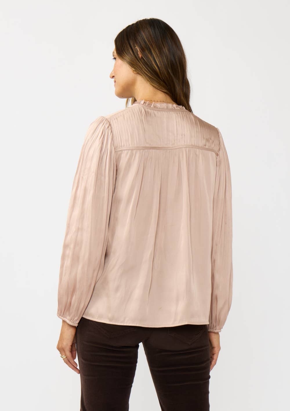 Split Neck Pleated Satin Blouse