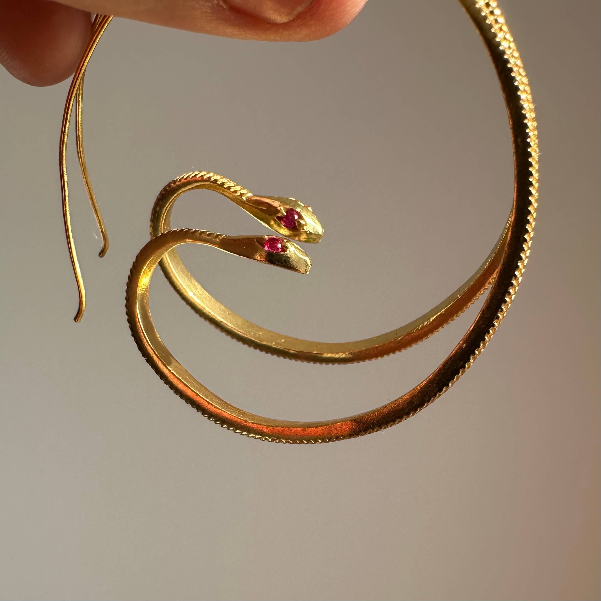 Pink Zircon Eyes Snake Hoops