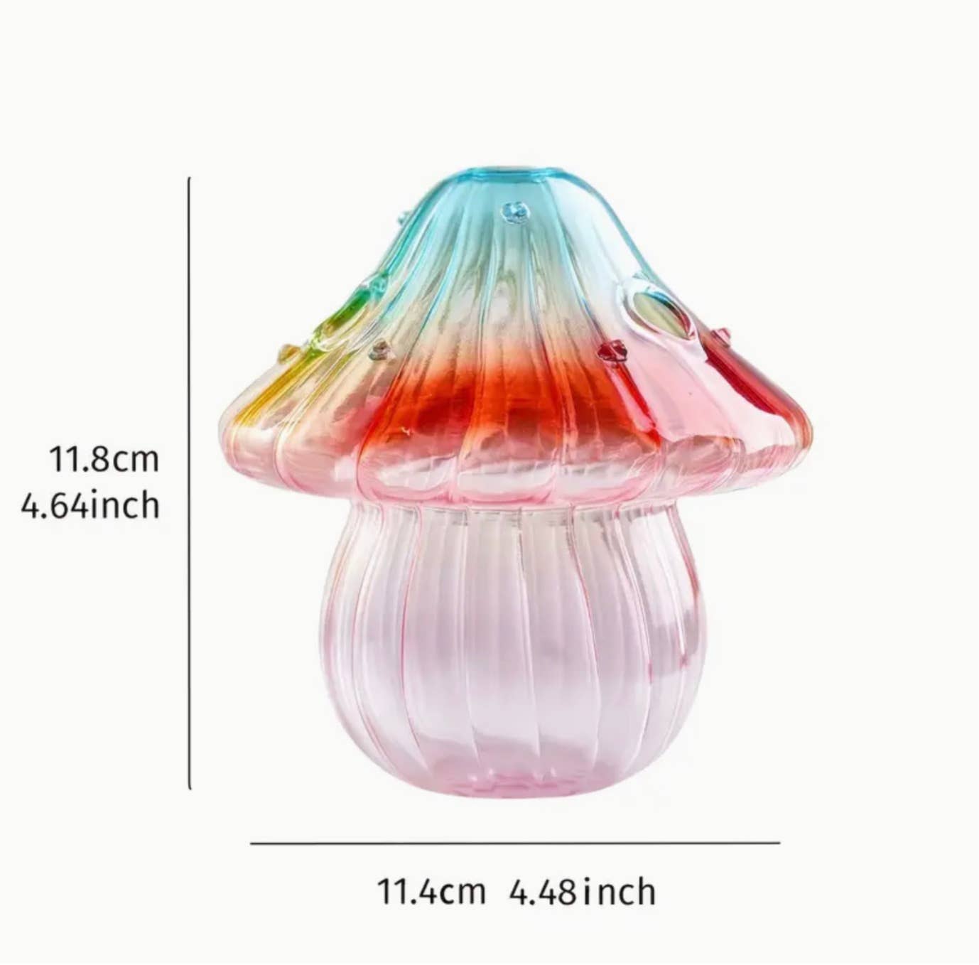 Multi Color Mini Glass Mushroom Bud Vase with vibrant gradient colors and textured glass design, measuring approximately 11.8cm tall.