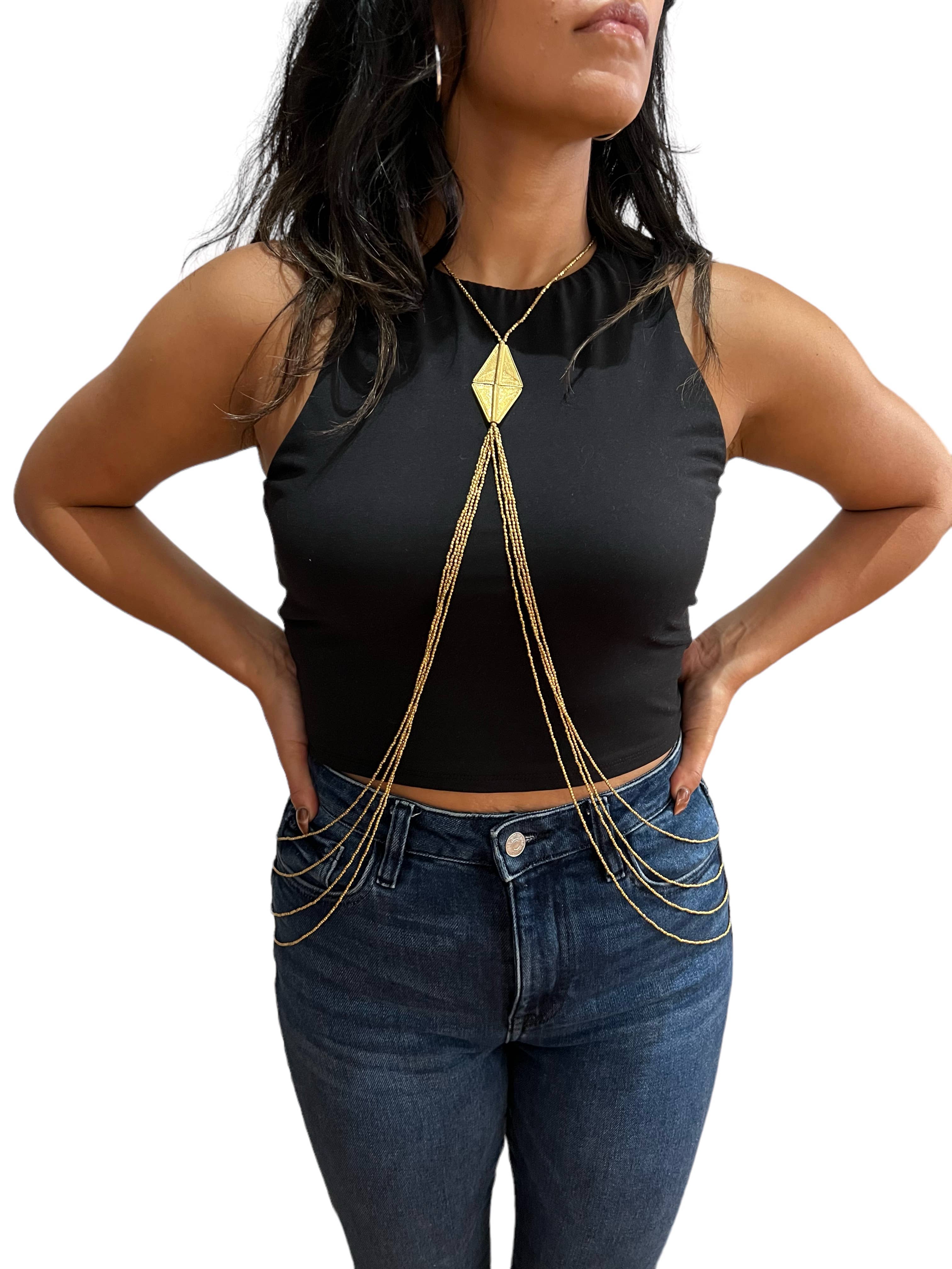 Beaded Brass Triangle Body Chain