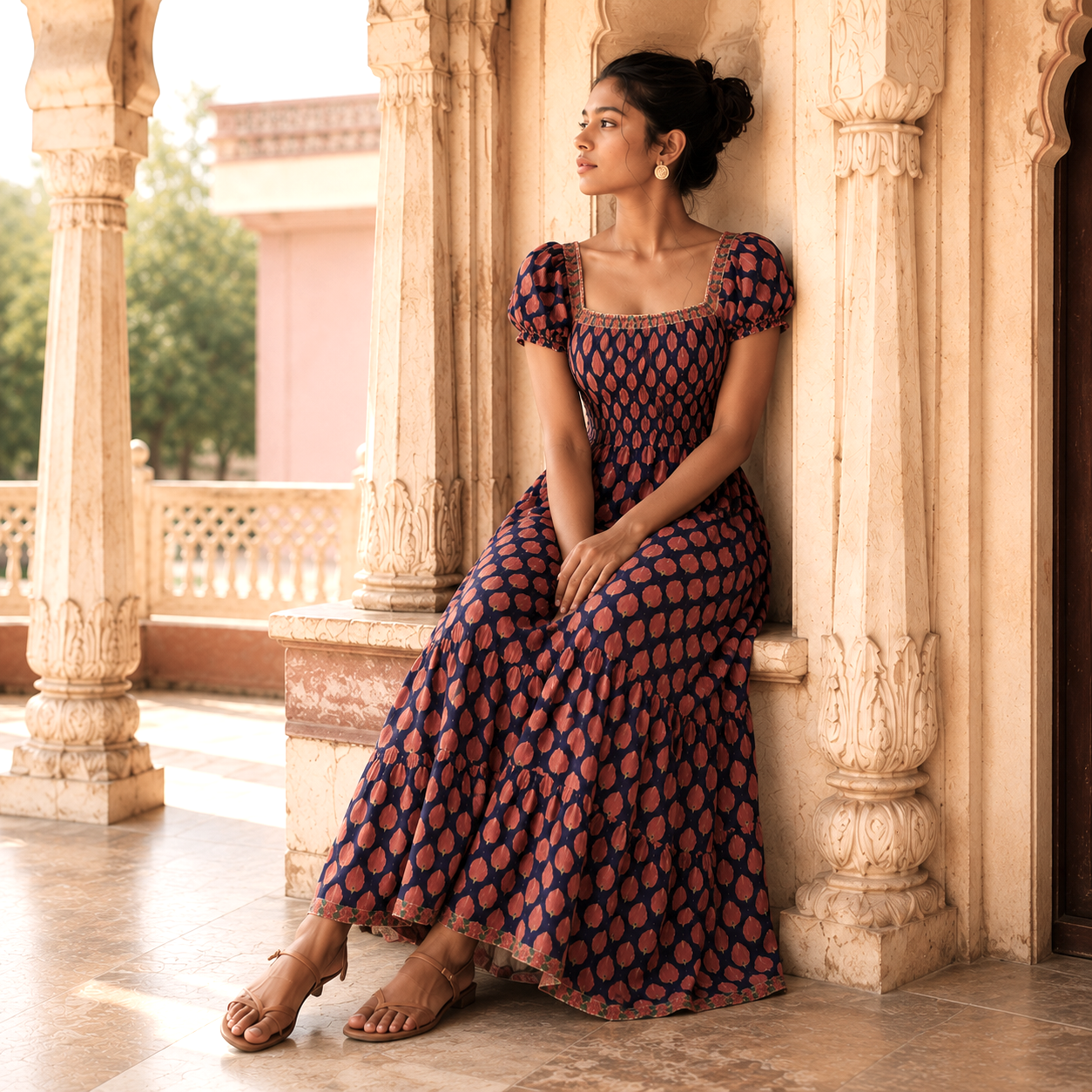 Block Printed Smock Dress (Paloma: Mulberry Bloom)