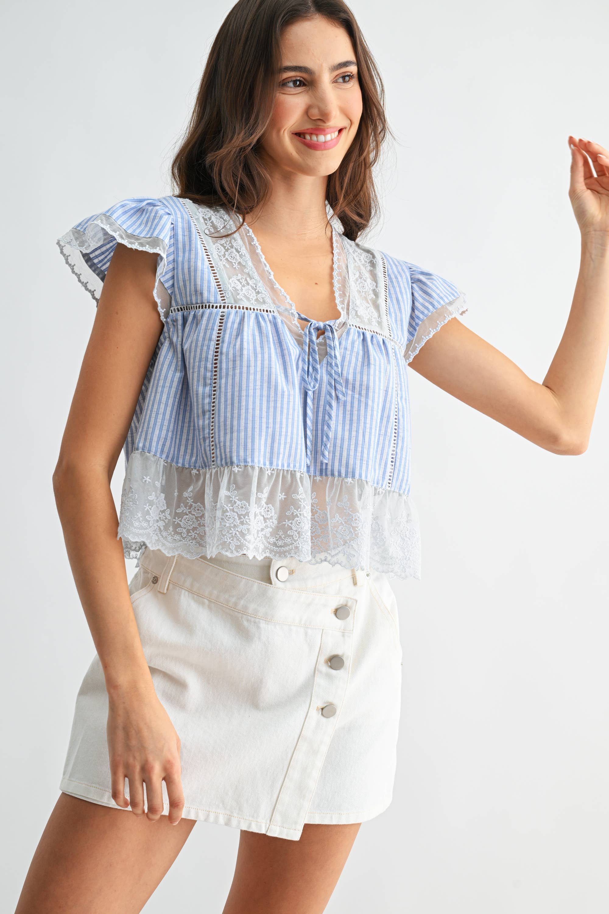 CST10128J LACE-TRIMMED BLOUSE