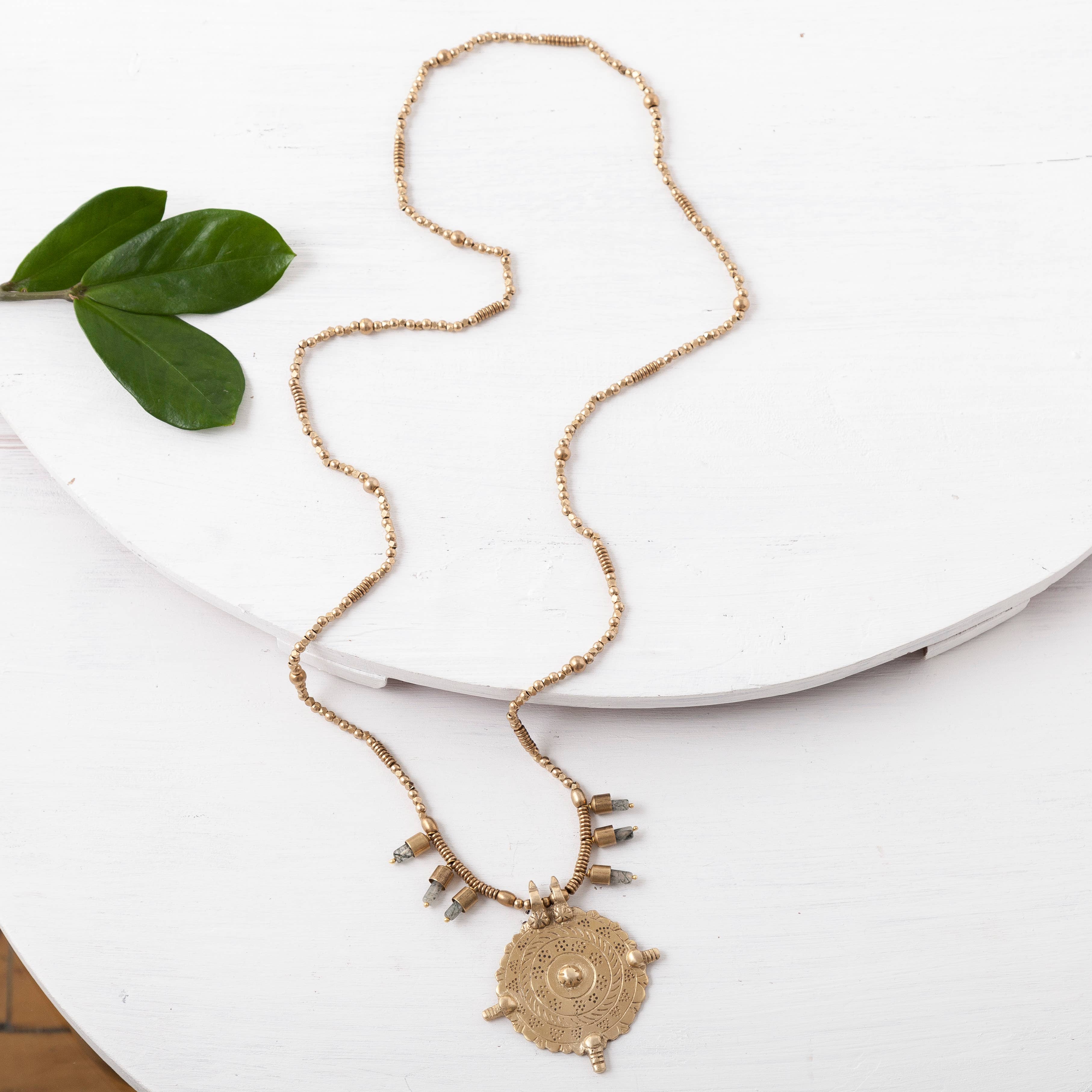 Tribal Compass Necklace, Rutile Quartz