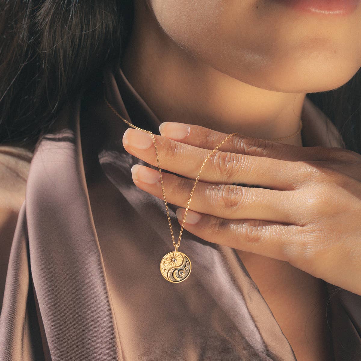 Celestial Balance Yin Yang White Topaz Necklace 16"