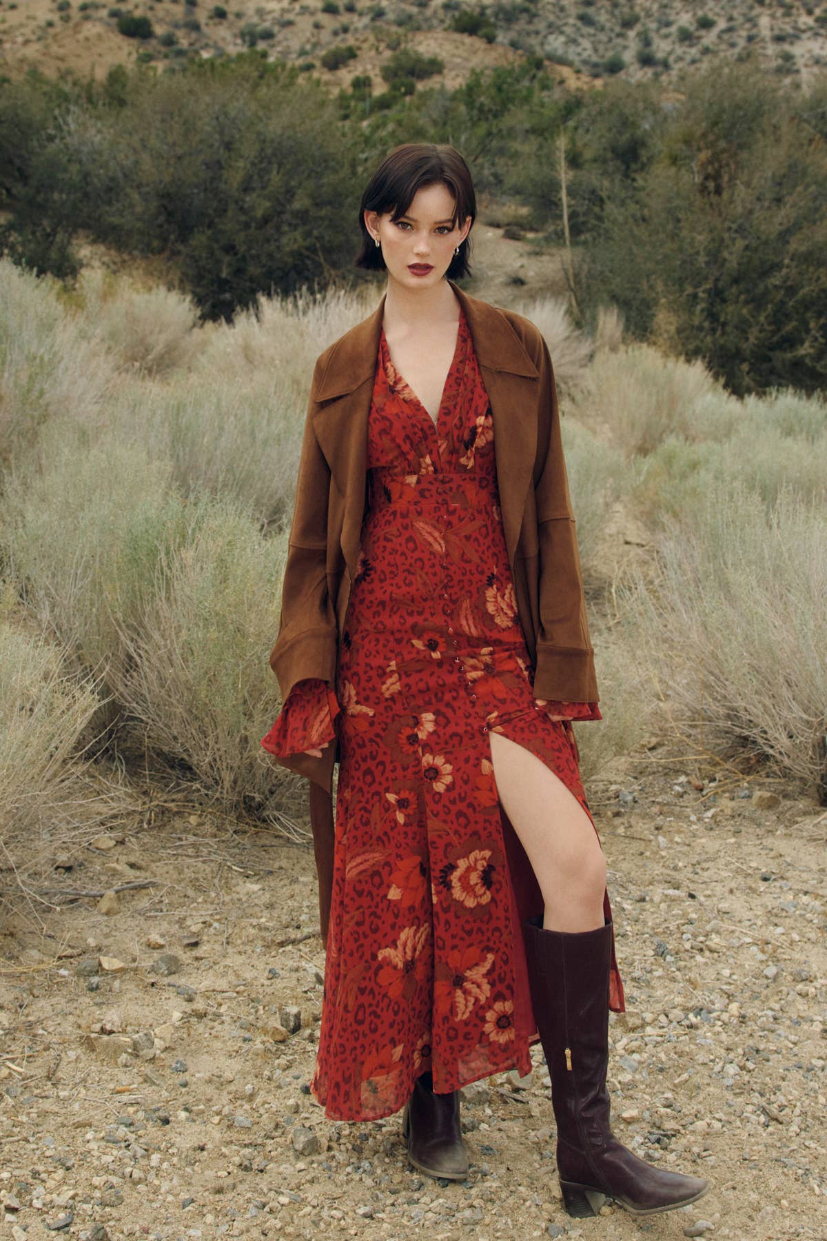 Harvest Mirage Ruffled Bell Sleeve Maxi Dress