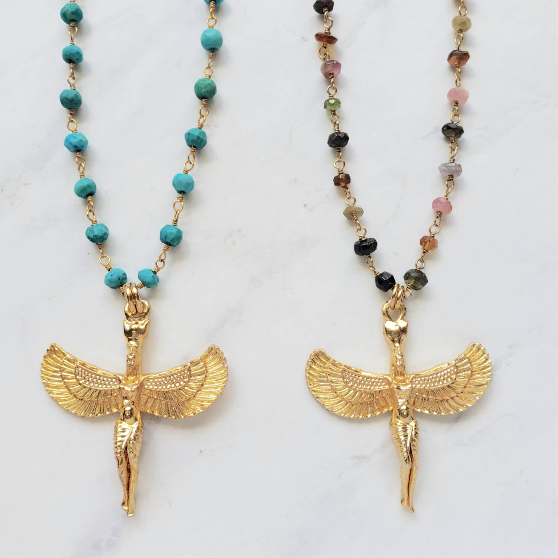 Winged Egyptian Goddess Isis: Tourmaline + Turquoise