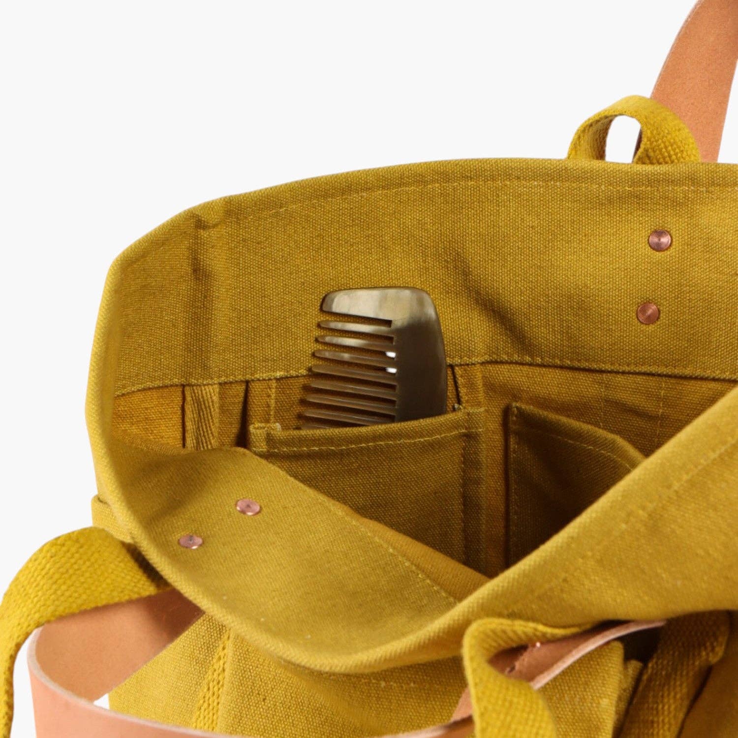 Construction Tote | Chartreuse with sturdy pockets and leather handles, perfect for organizing everyday essentials.
