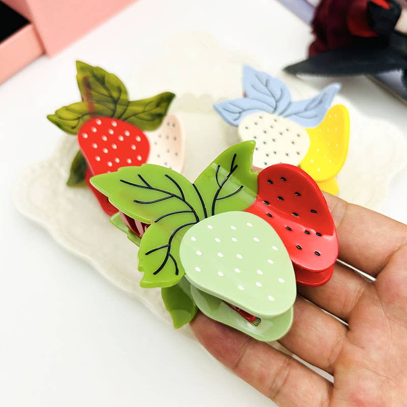 Fun Double Strawberry Hair Clip, Acetate Fruit Claw Clips