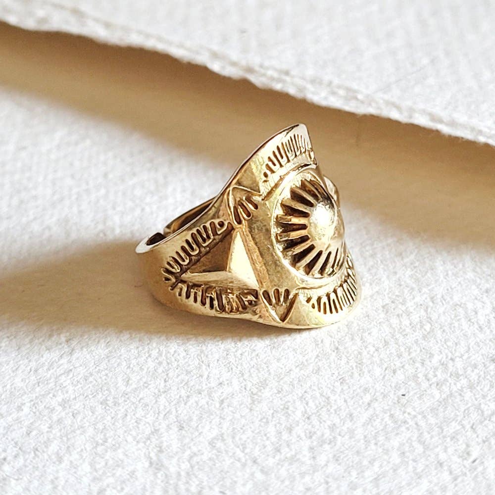 Brass ring sun design circle handmade