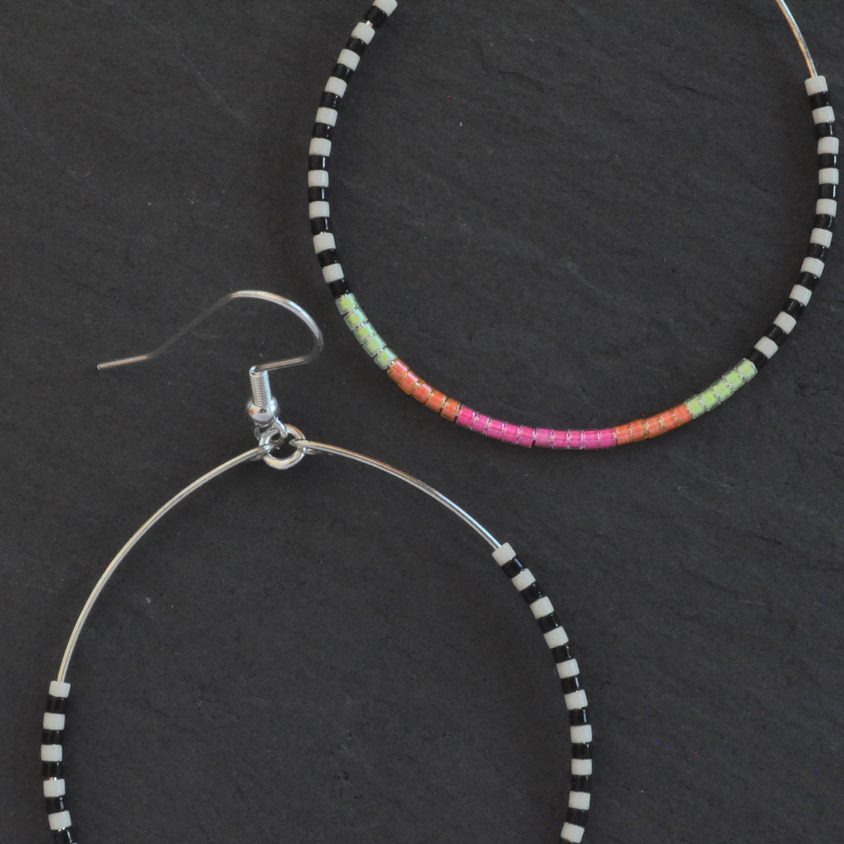 Silver Beaded Hoop Earrings