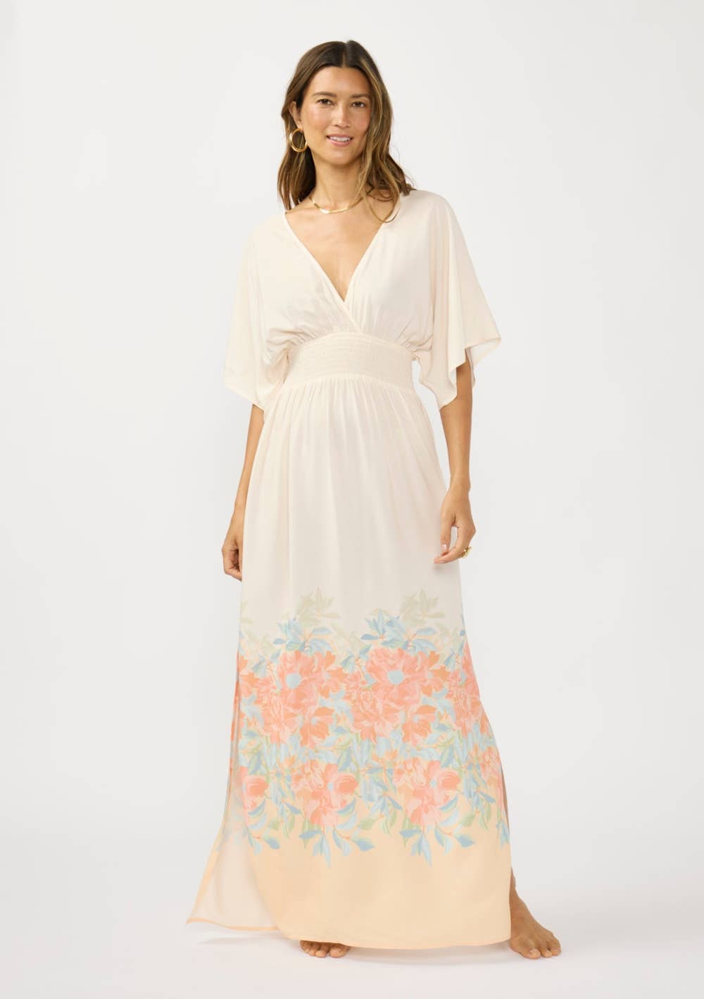 V-Neck Smocked Waist Maxi Dress