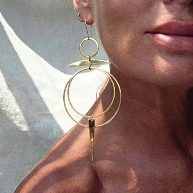 Brass hoop small light chandelier earrings handmade solstice